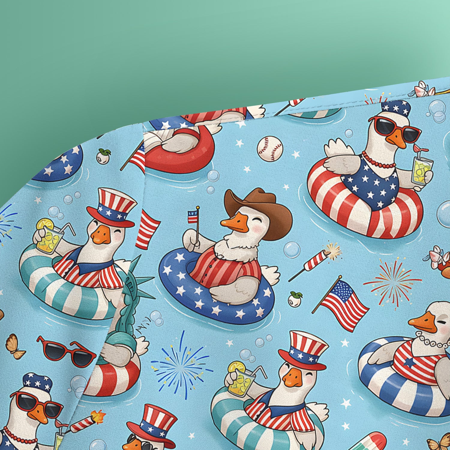 Funny Patriotic Duck Pool Party Pattern Scrub Top, Comfortable Scrubs for Nurses