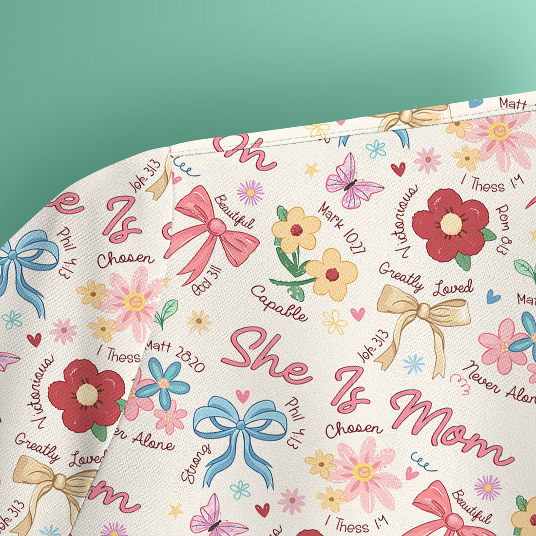 She Is Mom Floral Bow Pattern Scrub Top, Comfortable Scrubs for Nurses