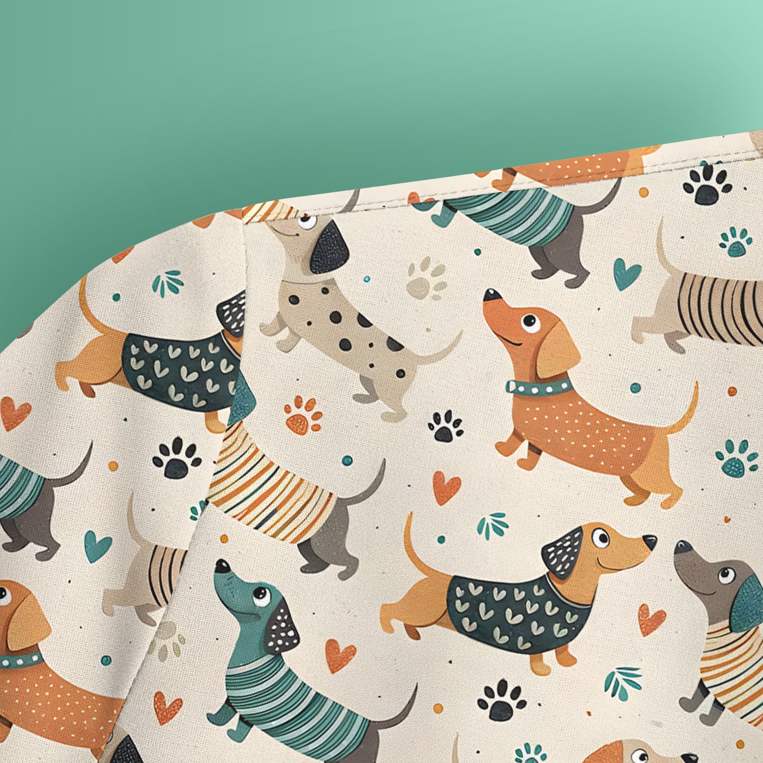 Fun Dachshund Dog Paw Heart Pattern Scrub Top, Comfortable Scrubs for Nurses