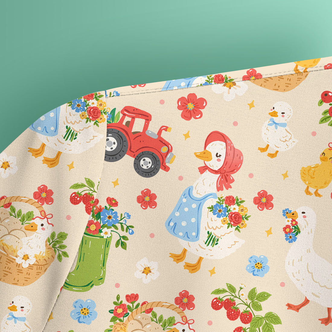 Farm Duck Chicken Tractor Flower Basket Scrub Top, Breathable Fabrics Nursing Uniform