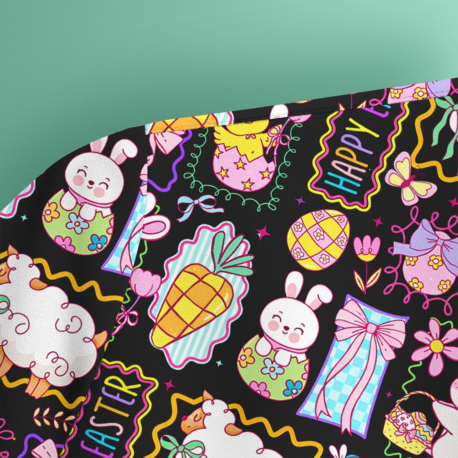 Cute Easter Bunny Egg and Bow Print Scrub Top, Breathable Fabrics Nursing Uniform
