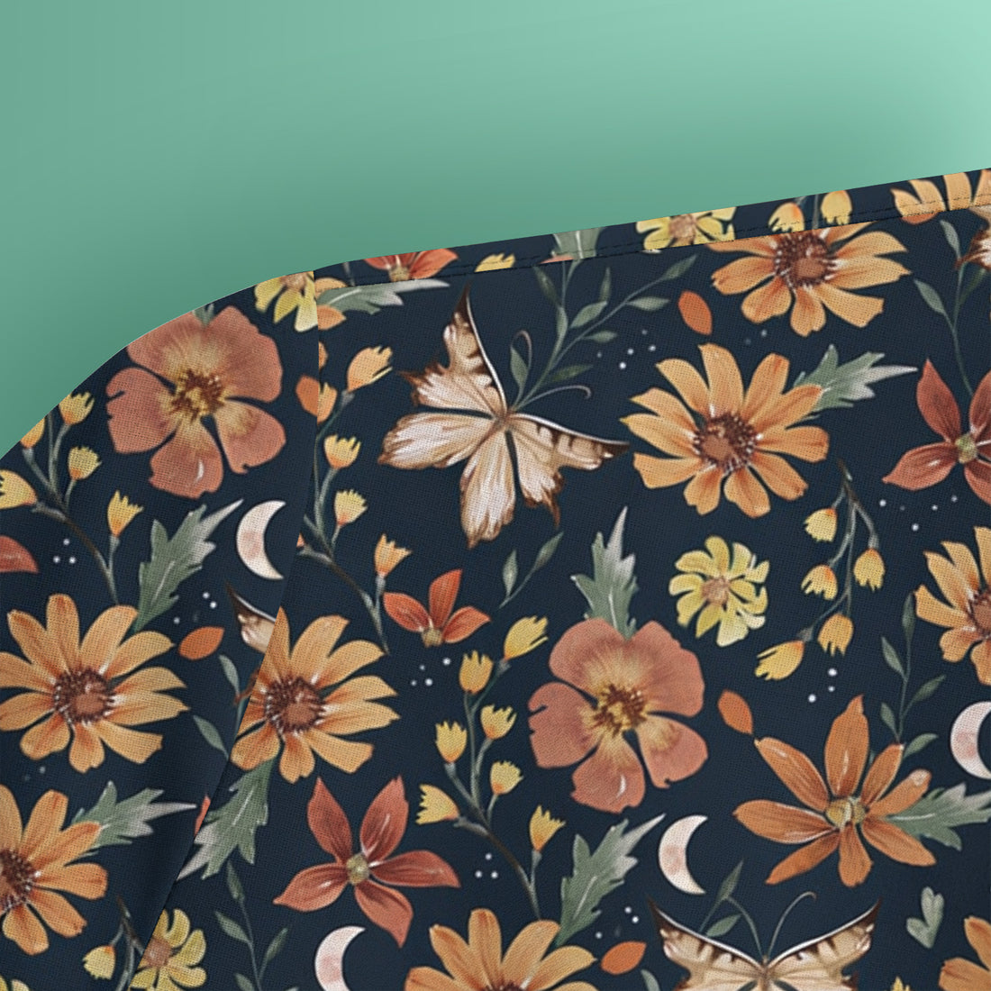 Charming Autumn Floral Butterfly Moon Pattern Scrub Top, Breathable Fabrics Nursing Uniform