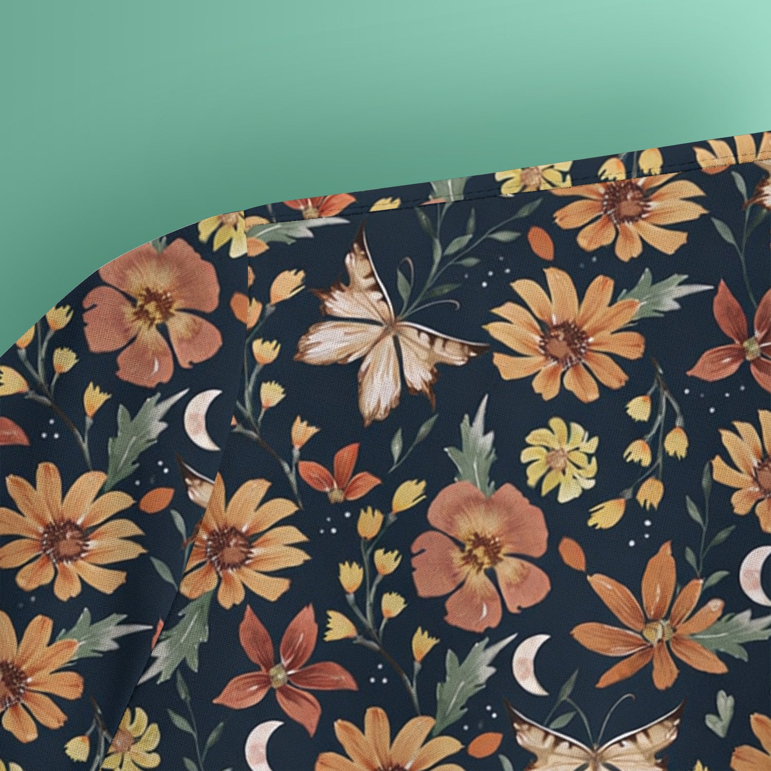 Charming Autumn Floral Butterfly Moon Pattern Scrub Top, Breathable Fabrics Nursing Uniform