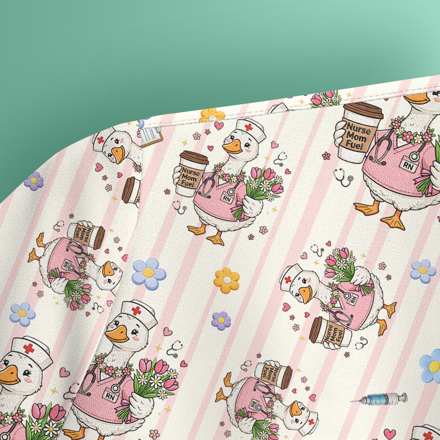 Cartoon Nurse Goose Pattern Scrub Top, Comfortable Scrubs for Nurses