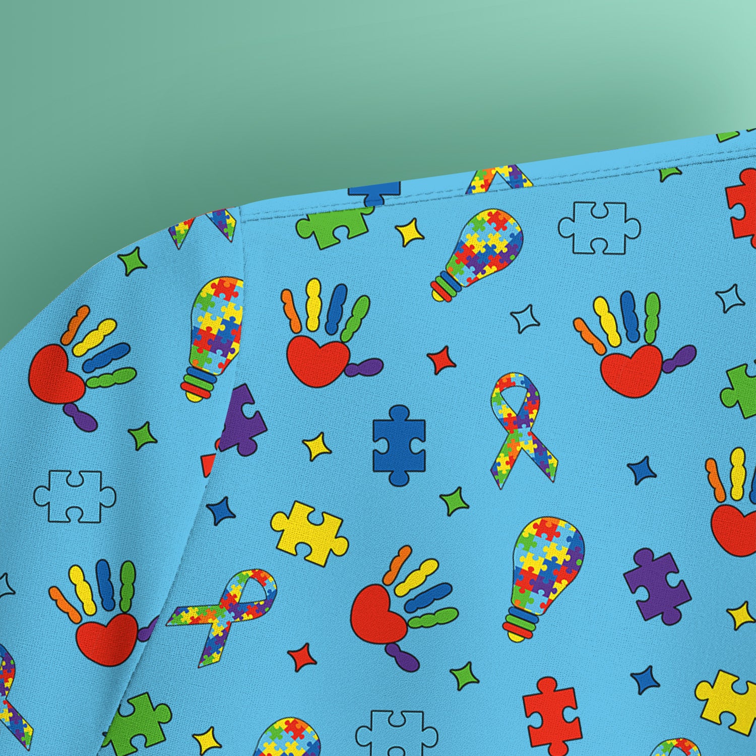 Autism Awareness Colorful Puzzle Pattern Scrub Top, Comfortable Scrubs for Nurses
