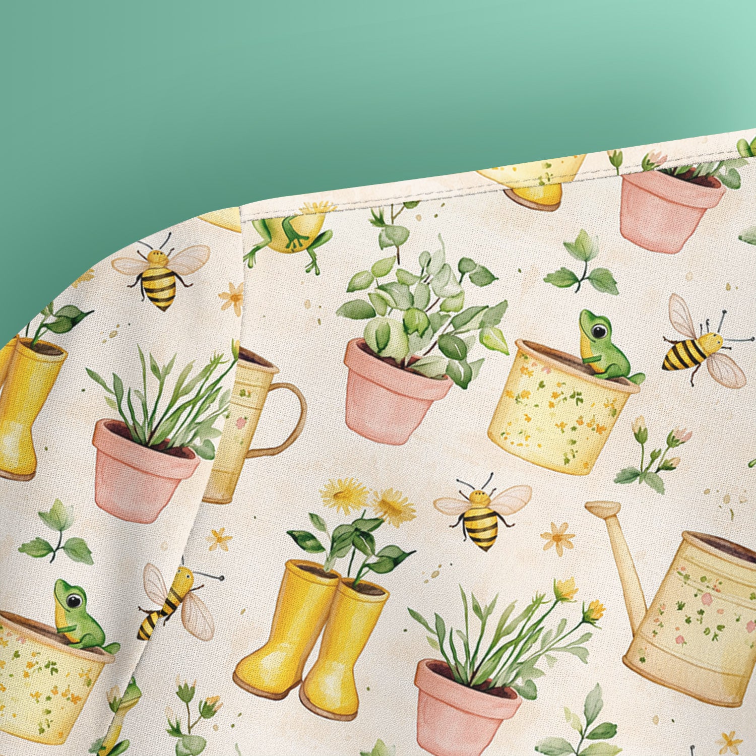 Cute Nurse Frog And Bee Garden Pattern Scrub Top, Breathable Fabrics Nursing Uniform