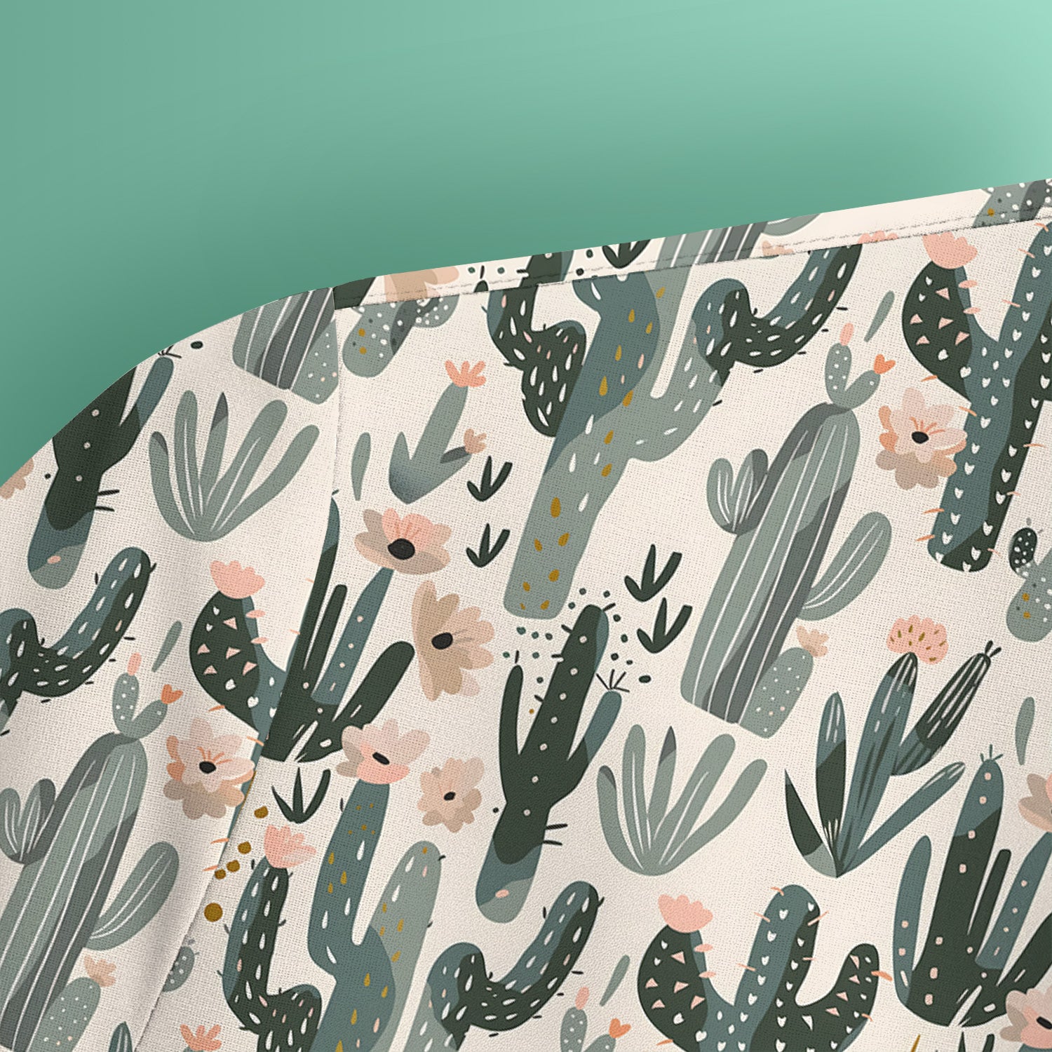 Green Cactus Desert Blossom Pattern Scrub Top, Comfortable Scrubs for Nurses