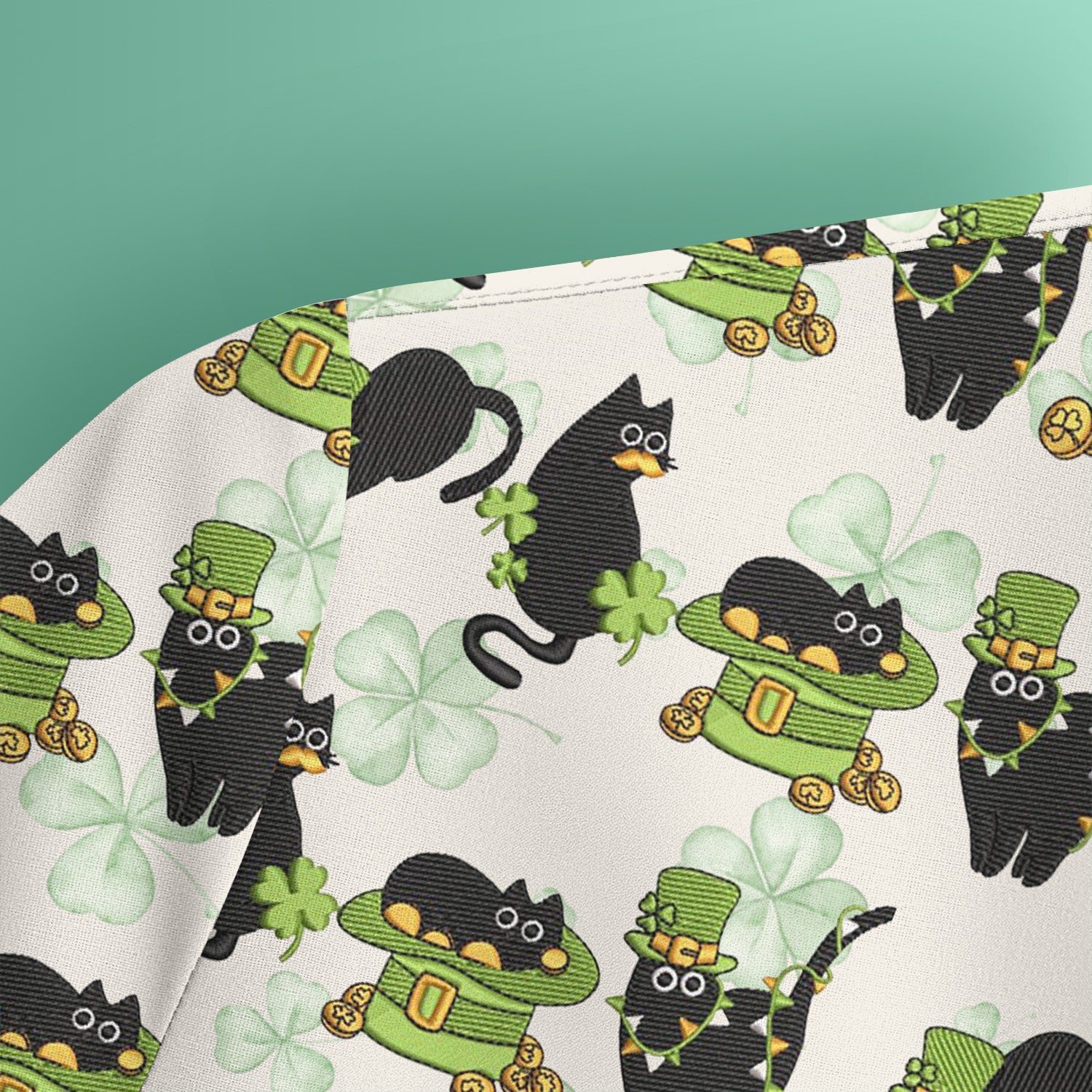 St. Patrick Black Cat Clover Print Nurse Scrub Top, Comfortable Scrubs for Nurses