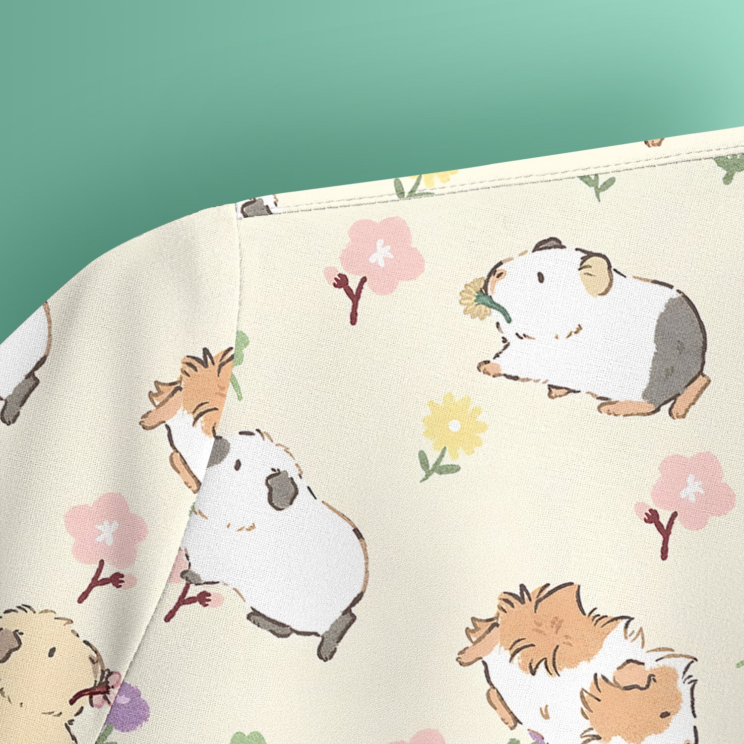 Cozy Guinea Pig Floral Doodle Pattern Scrub Top, Comfortable Scrubs for Nurses