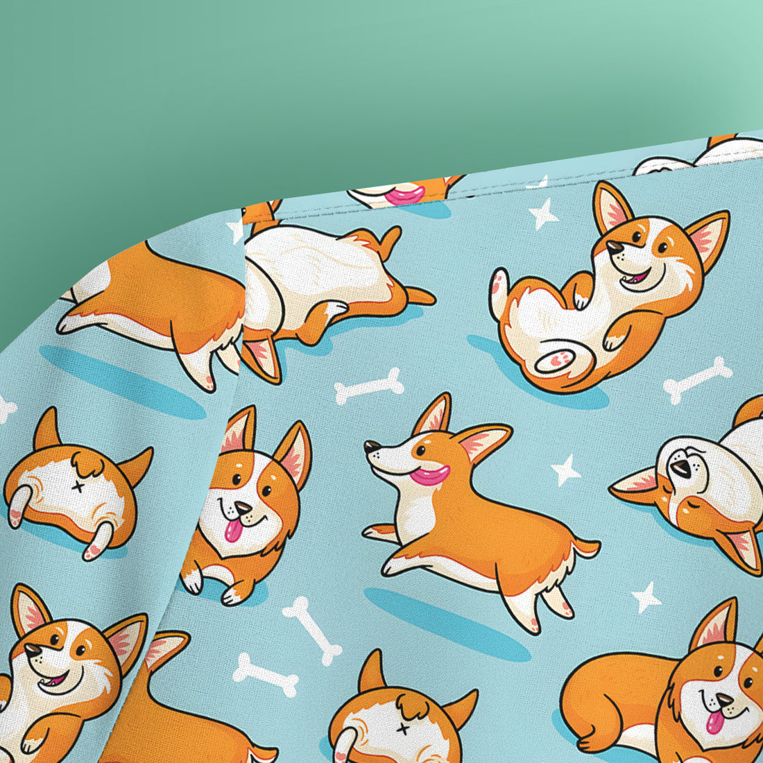 Corgi Dog Playing Rolling Bone Pattern Scrub Top, Breathable Fabrics Nursing Uniform