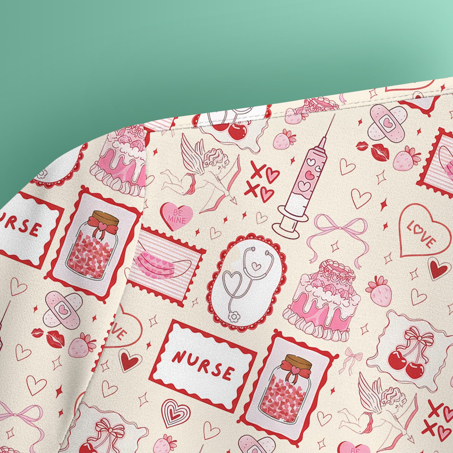 Nurse Icons Hearts Syringes Valentine Scrub Top, Breathable Nursing Uniform