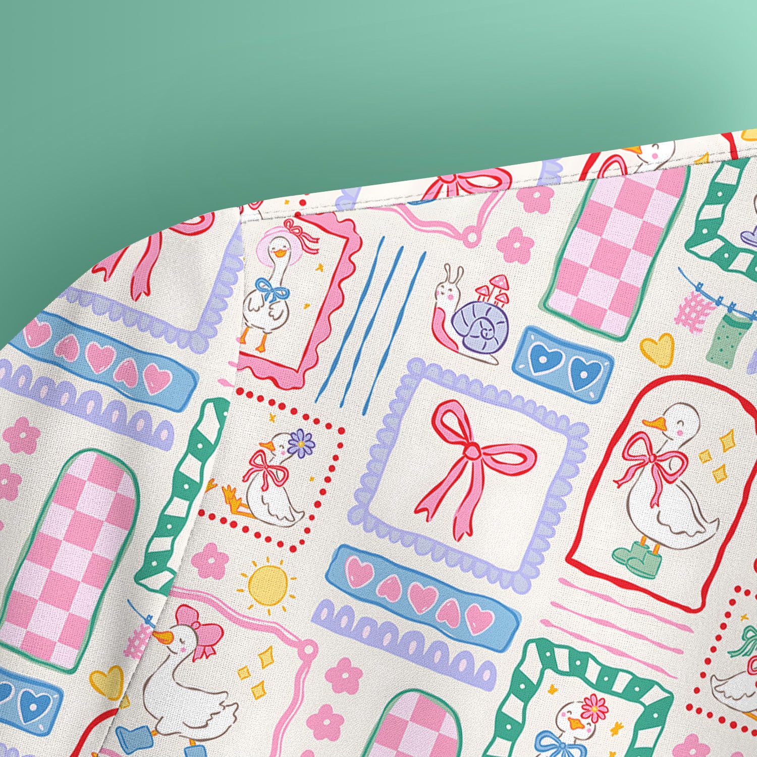 Adorable Nurse Goose Ribbon Patchwork Frame Pattern Scrub Top, Comfortable Scrubs for Nurses