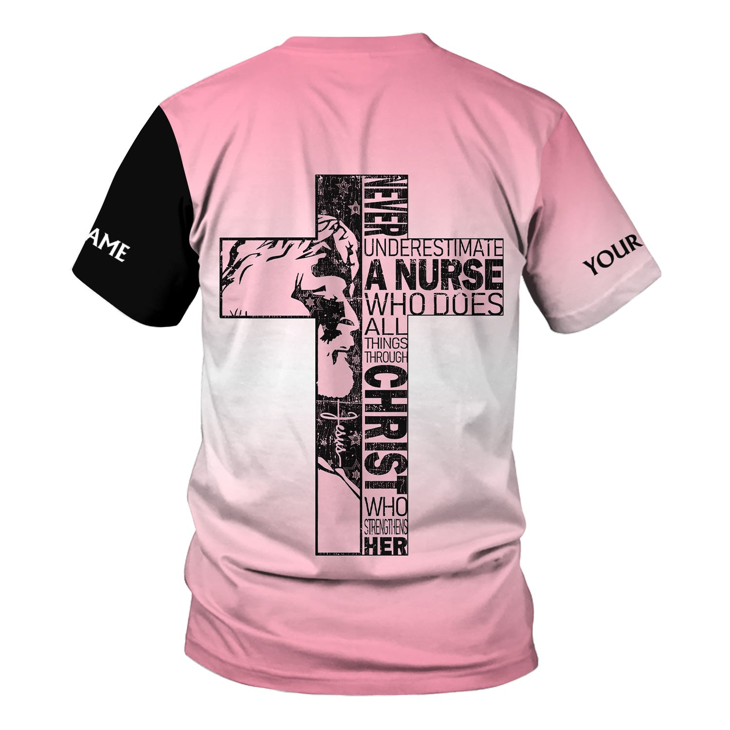 Personalized Christian Nurse Scrub Top - Christian Cross & Jesus Faith Design - Gift for RN LPN CNA