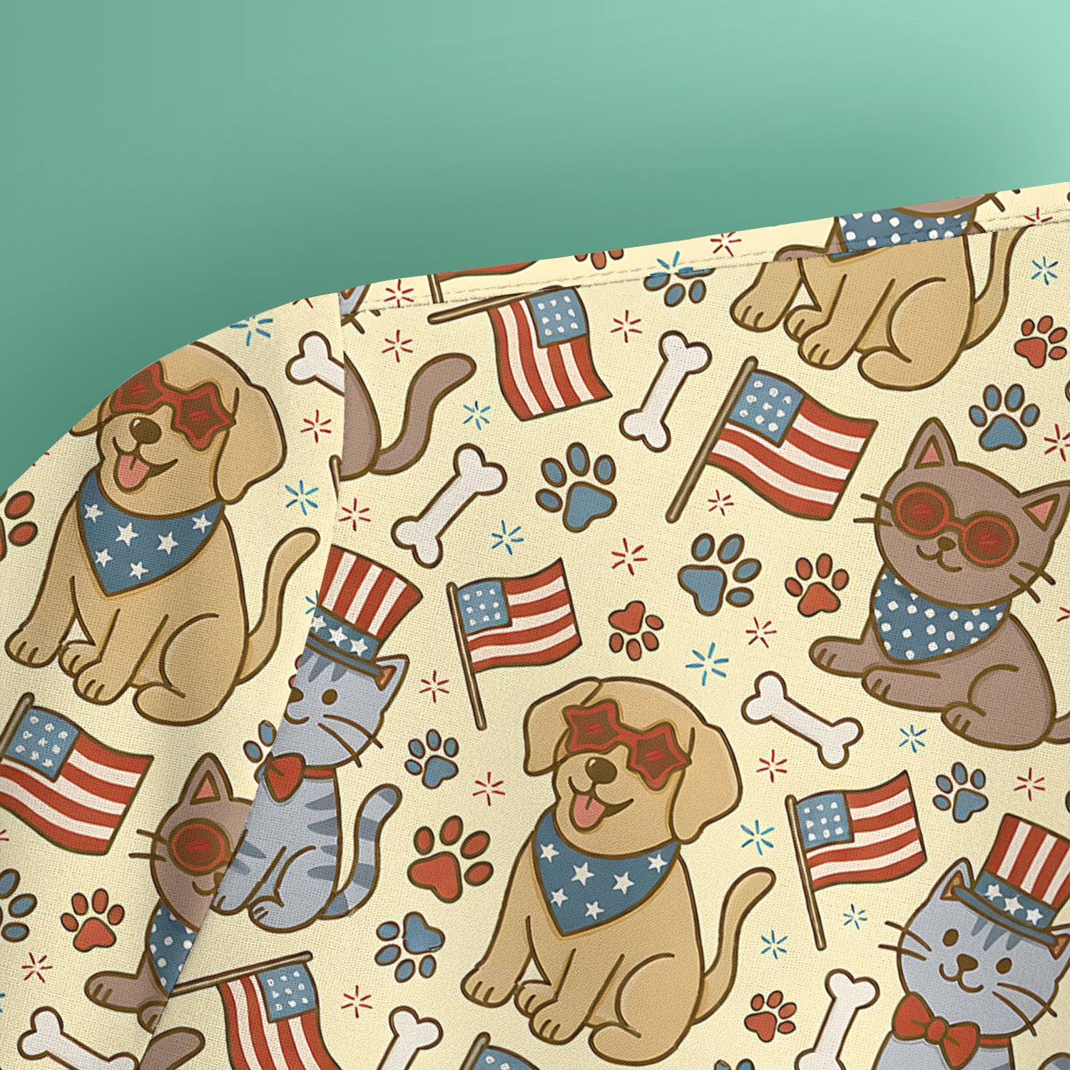American Flag Patriotic Cat & Dog Pattern Scrub Top, Comfortable Scrubs for Nurses