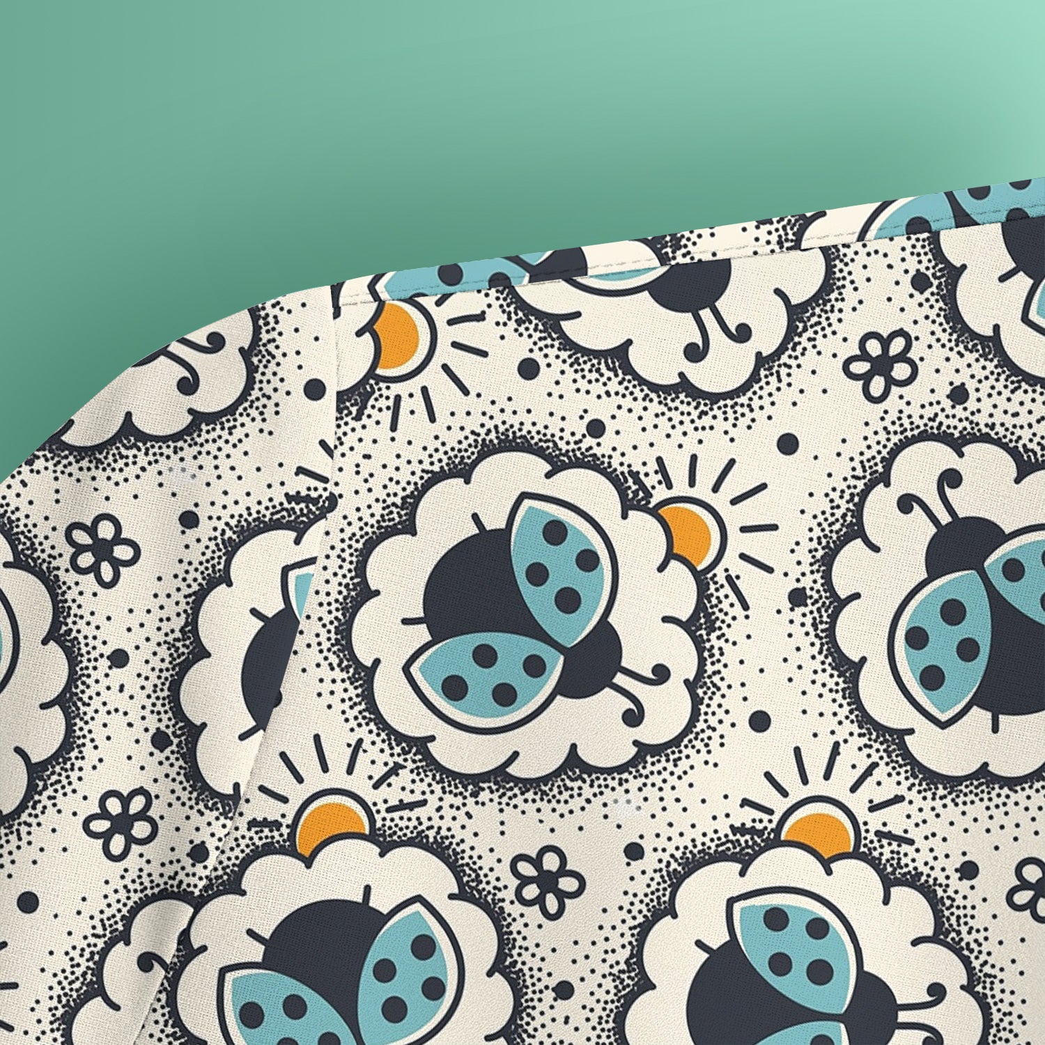 Cute Ladybug in Floral Frame Pattern Scrub Top, Breathable Fabrics Nursing Uniform
