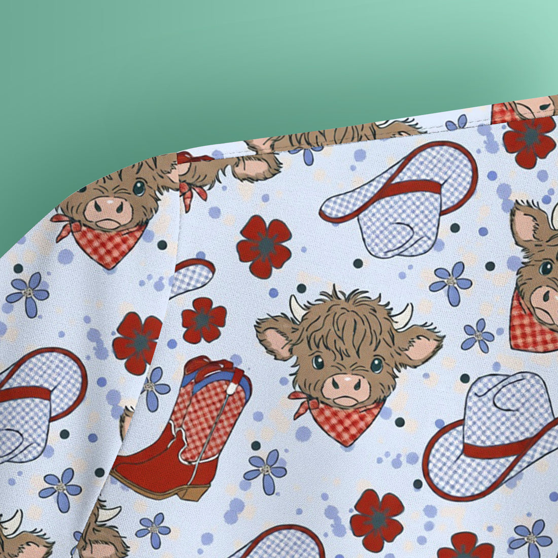 Cute Highland Cow Cowboy Boots Pattern Scrub Top, Comfortable Scrubs for Nurses