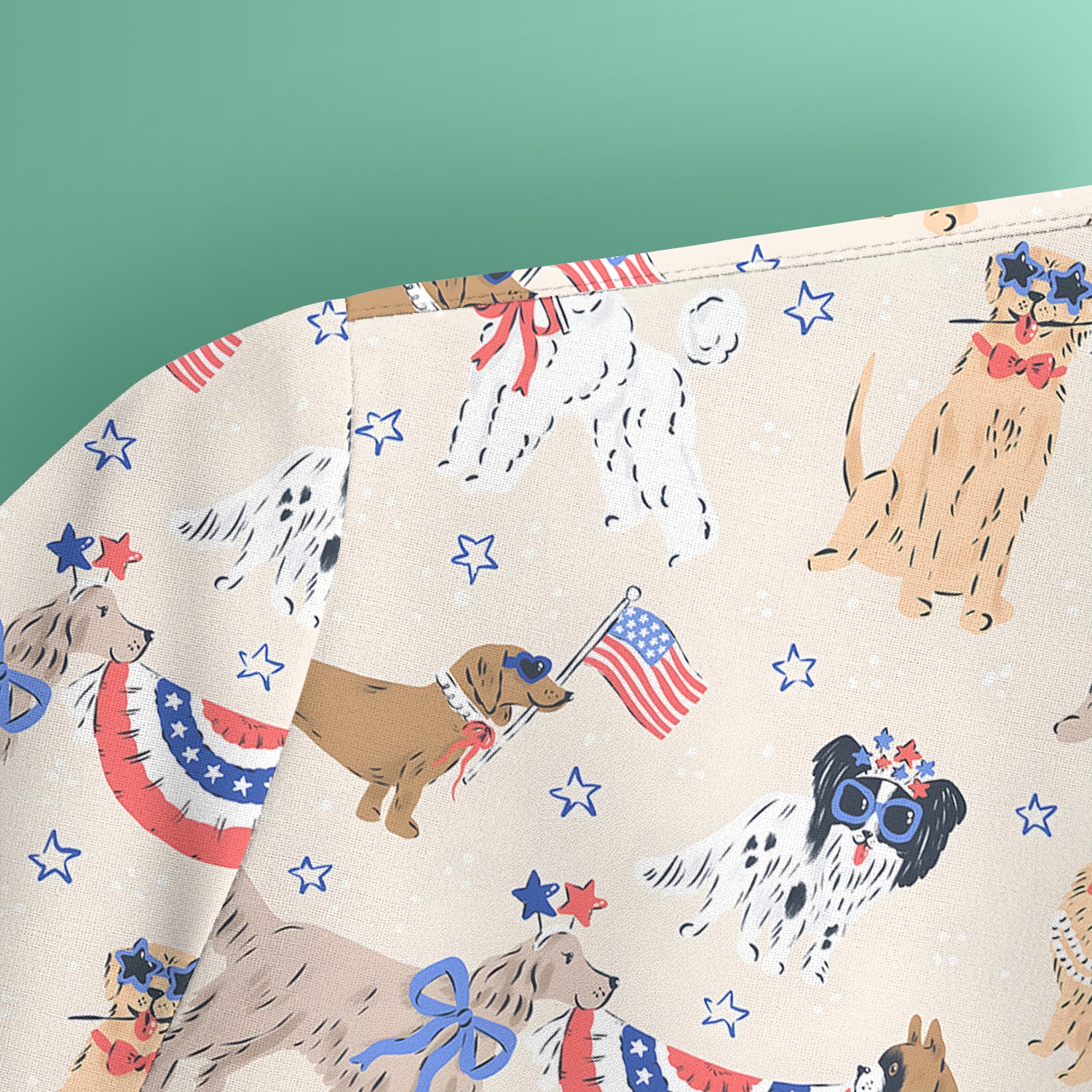 Patriotic Dog Parade Pattern Scrub Top, Comfortable Scrubs for Nurses