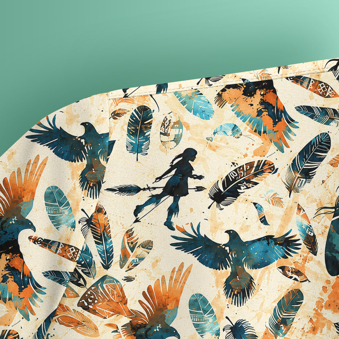 Feather Birds Tribal Print Scrub Top, Comfortable Scrubs for Nurses