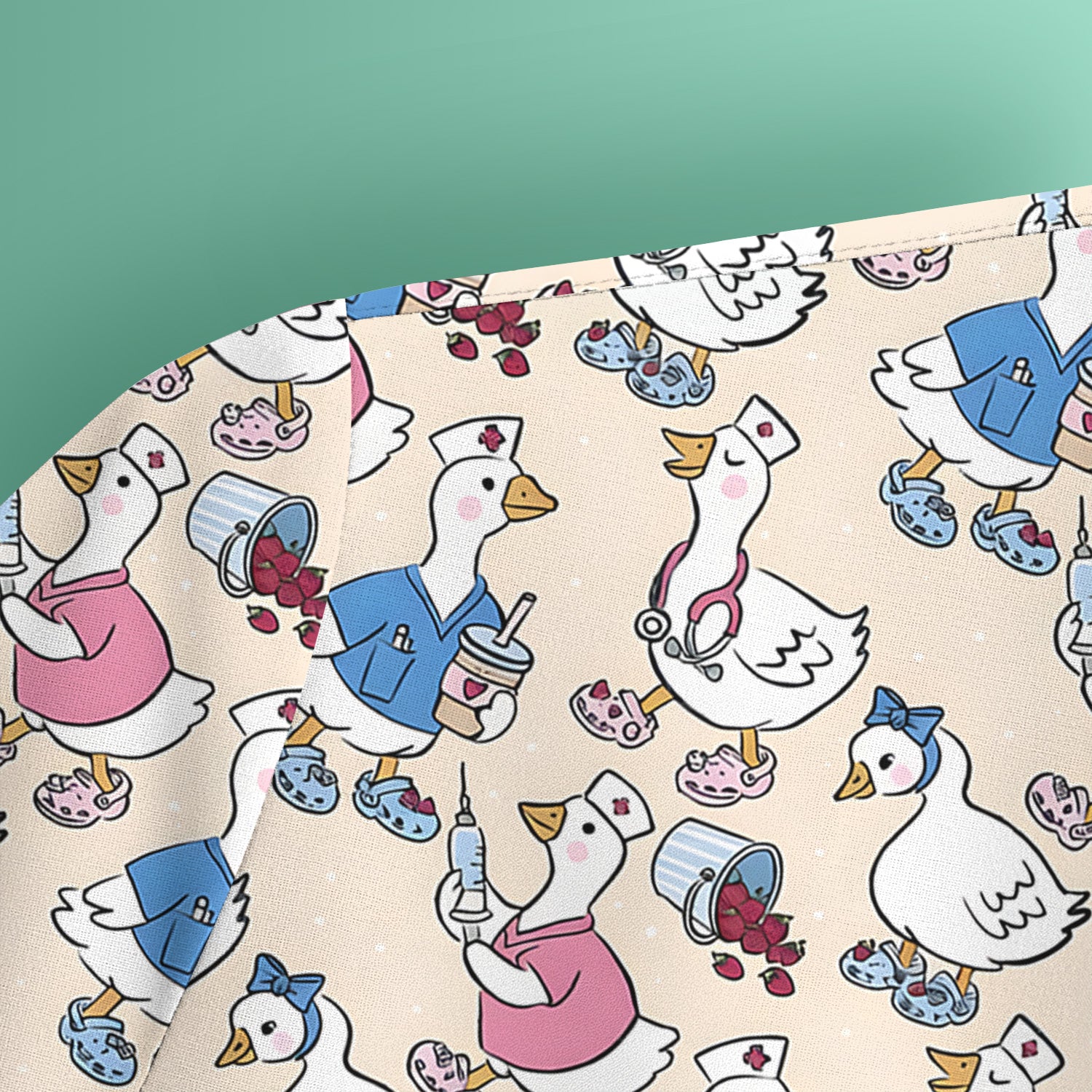 Cute Nurse Goose Cartoon Pattern Scrub Top, Comfortable Scrubs for Nurses
