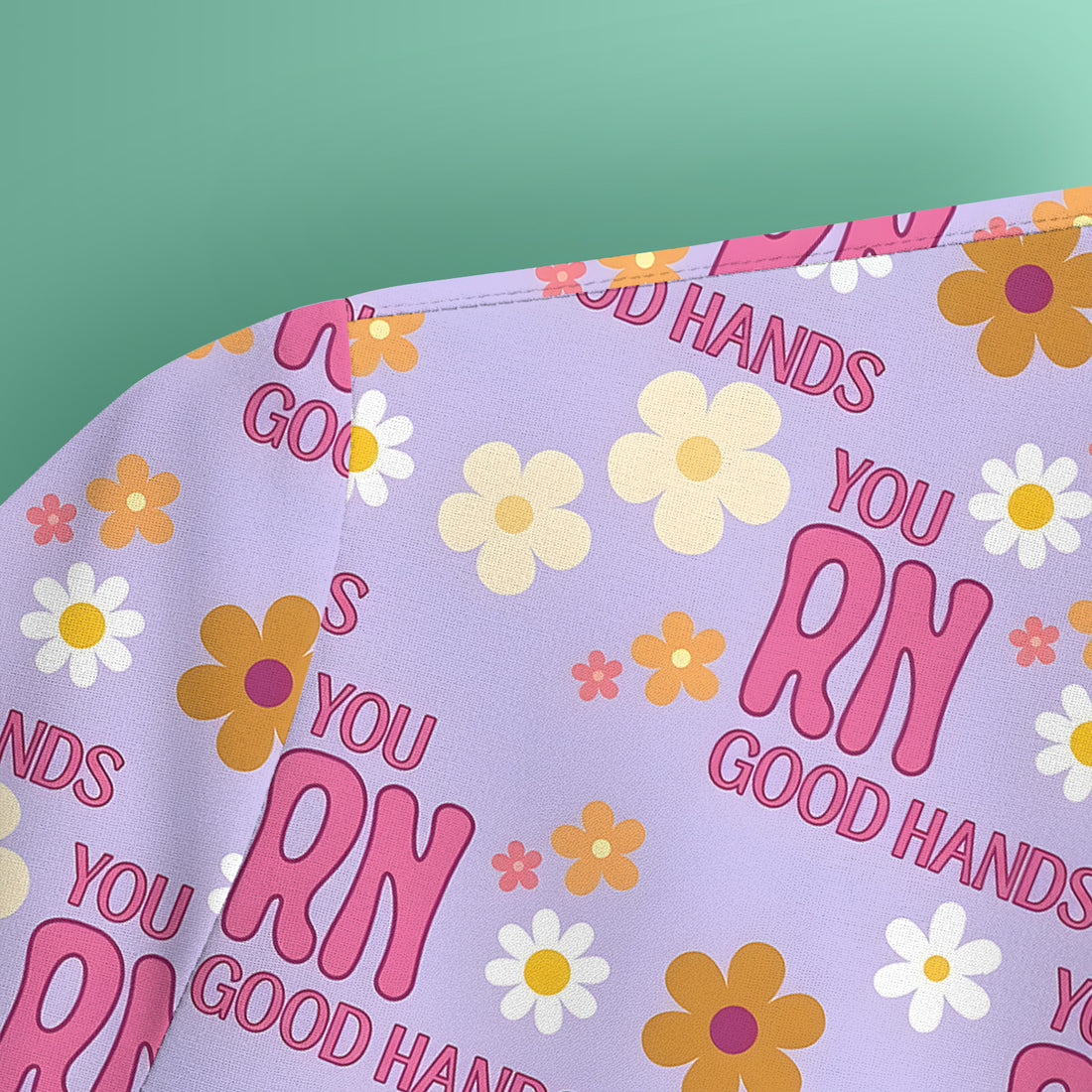 You RN Good Hands Floral Daisy Pattern Scrub Top, Comfortable Scrubs for Nurses