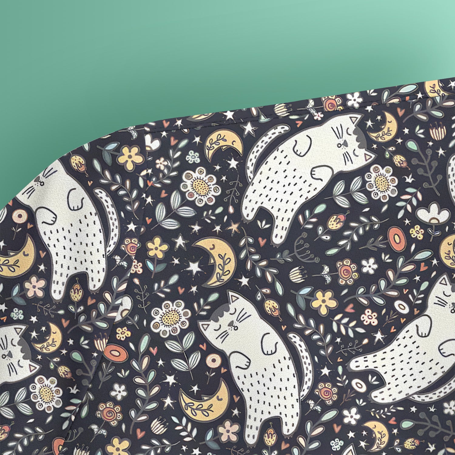 Moonlit Floral Cat Seamless Pattern Scrub Top, Comfortable Scrubs for Nurses