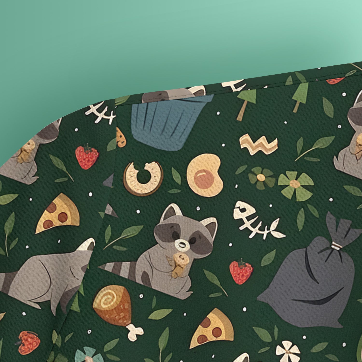 Cute Raccoon Forest Food Pattern Scrub Top, Breathable Fabrics Nursing Uniform