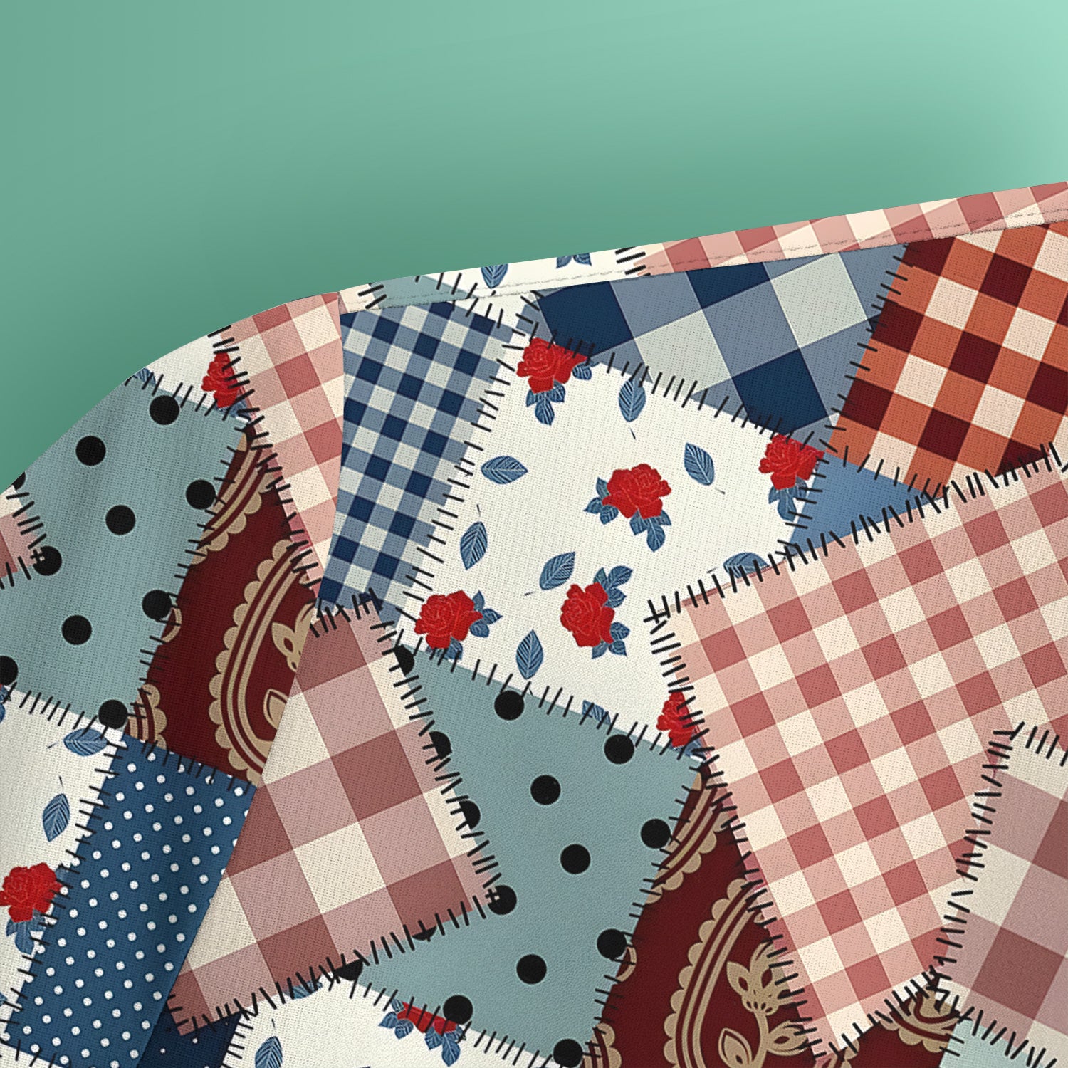 Retro Patchwork Plaid Quilt Pattern Scrub Top, Comfortable Scrubs for Nurses