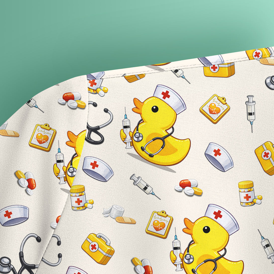 Playful Medical Duck Print Nurse Scrub Top, Comfortable Scrubs for Nurses