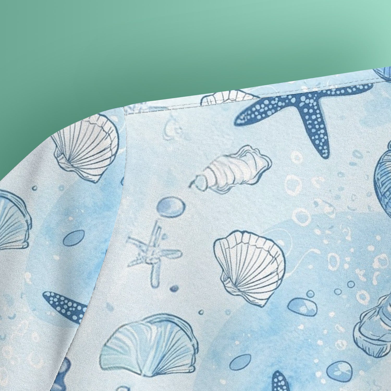 Blue Sea Shells Starfish Pattern Scrubs Top, Comfortable Scrubs for Nurses