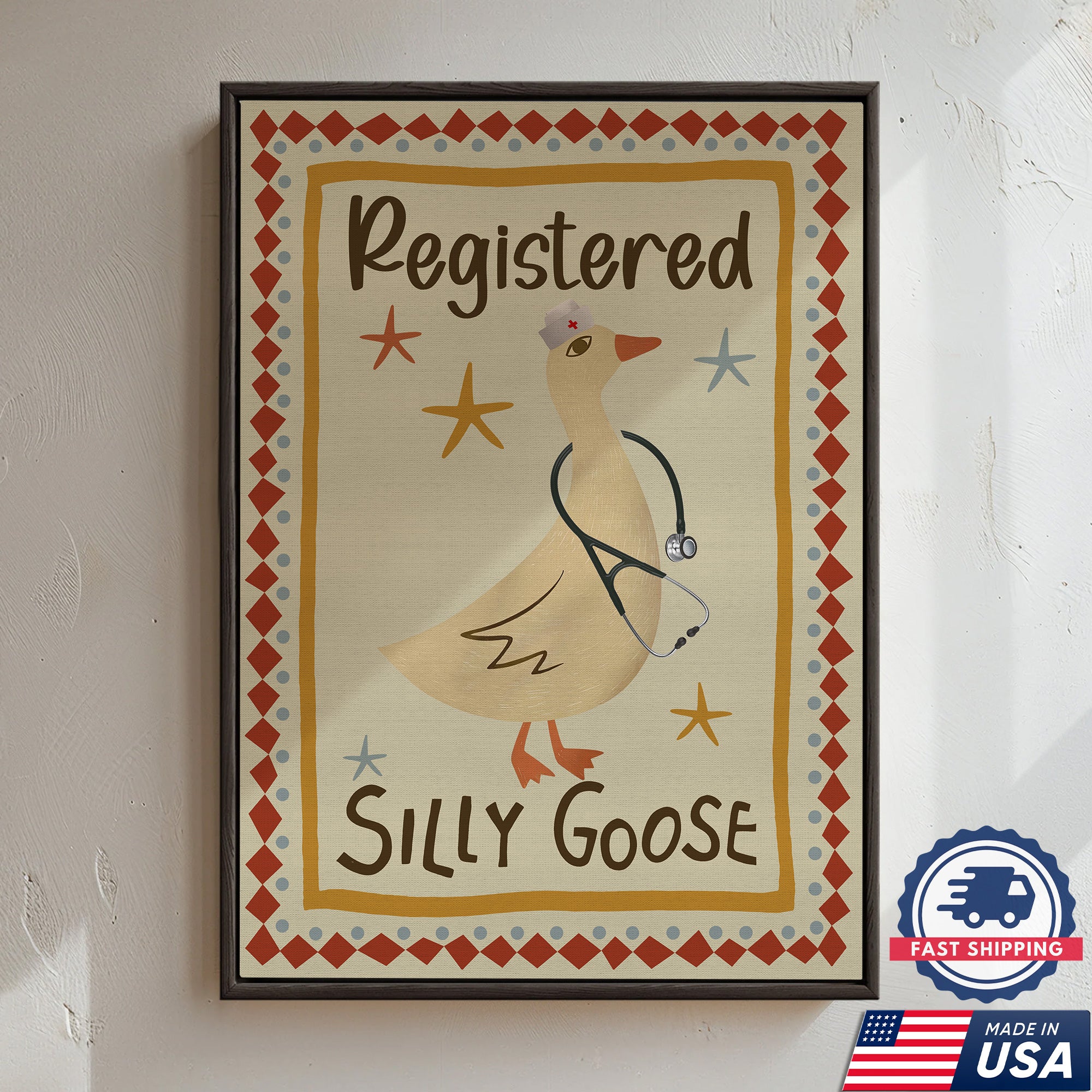 Registered Silly Goose Nurse Canvas, Humorous Gift for RN LPN CNA Doctors Medical Staff