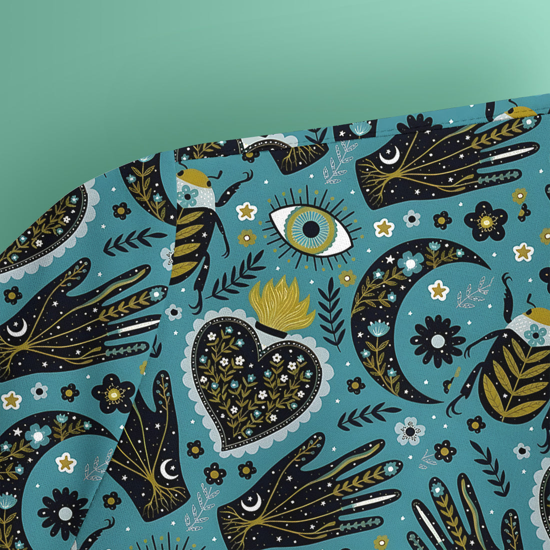 Mystic Celestial Heart & Evil Eye Pattern Scrub Top, Breathable Fabrics Nursing Uniform