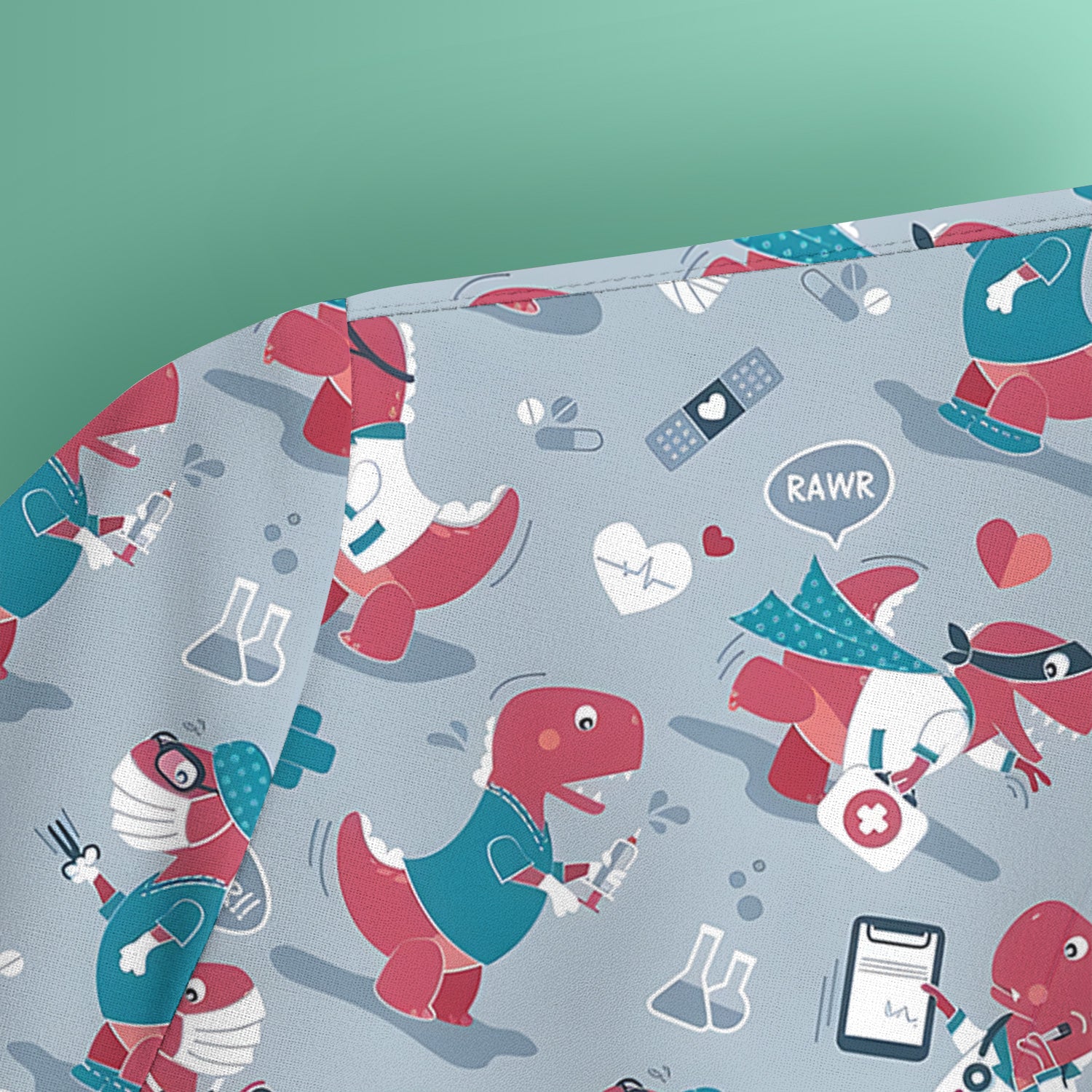 Cute Dinosaur Doctor Medical Pattern Scrub Top, Breathable Fabrics Nursing Uniform