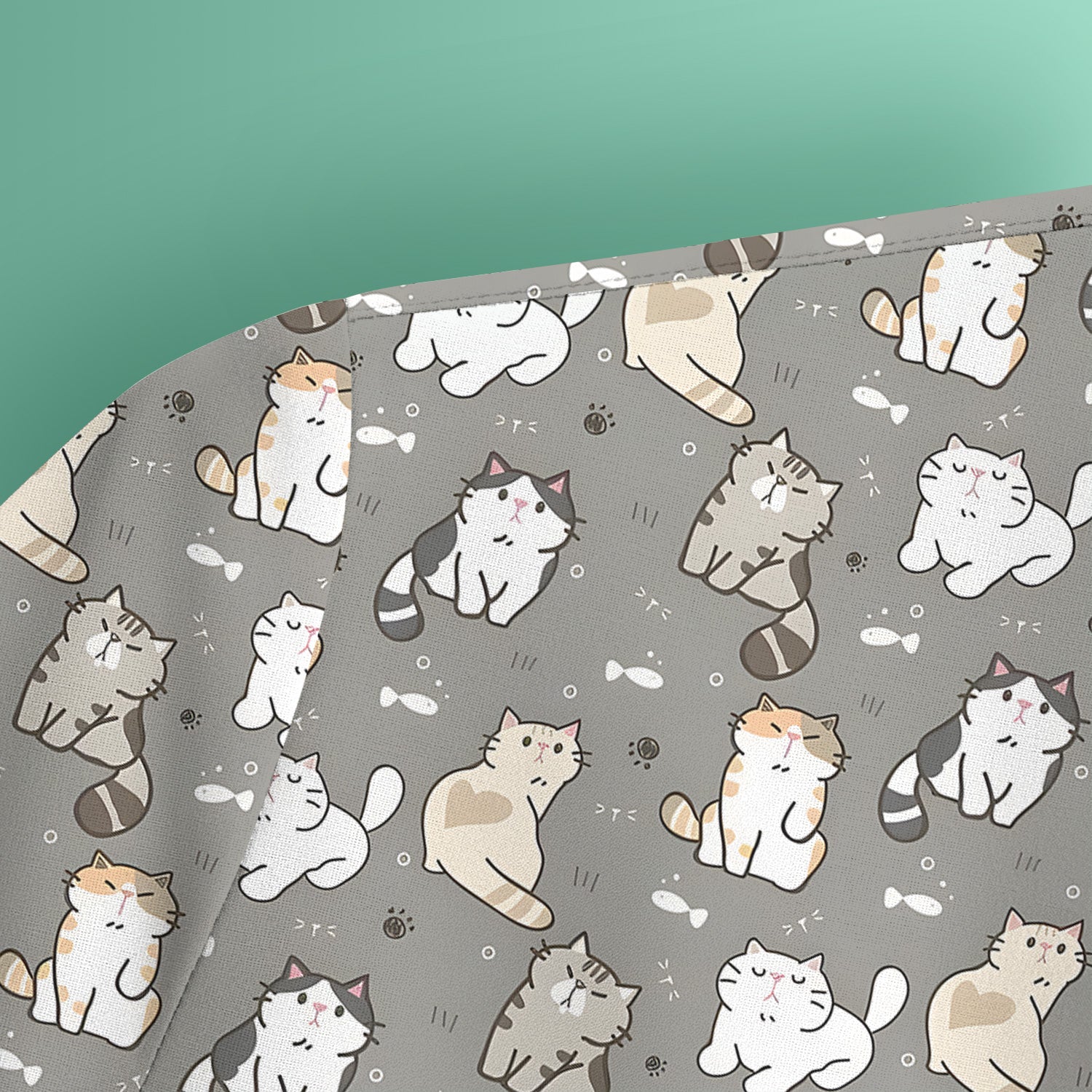 Pastel Cat Scrub Top, Cute Cat Pattern Nurse Shirt, Breathable Fabrics Nursing Uniform