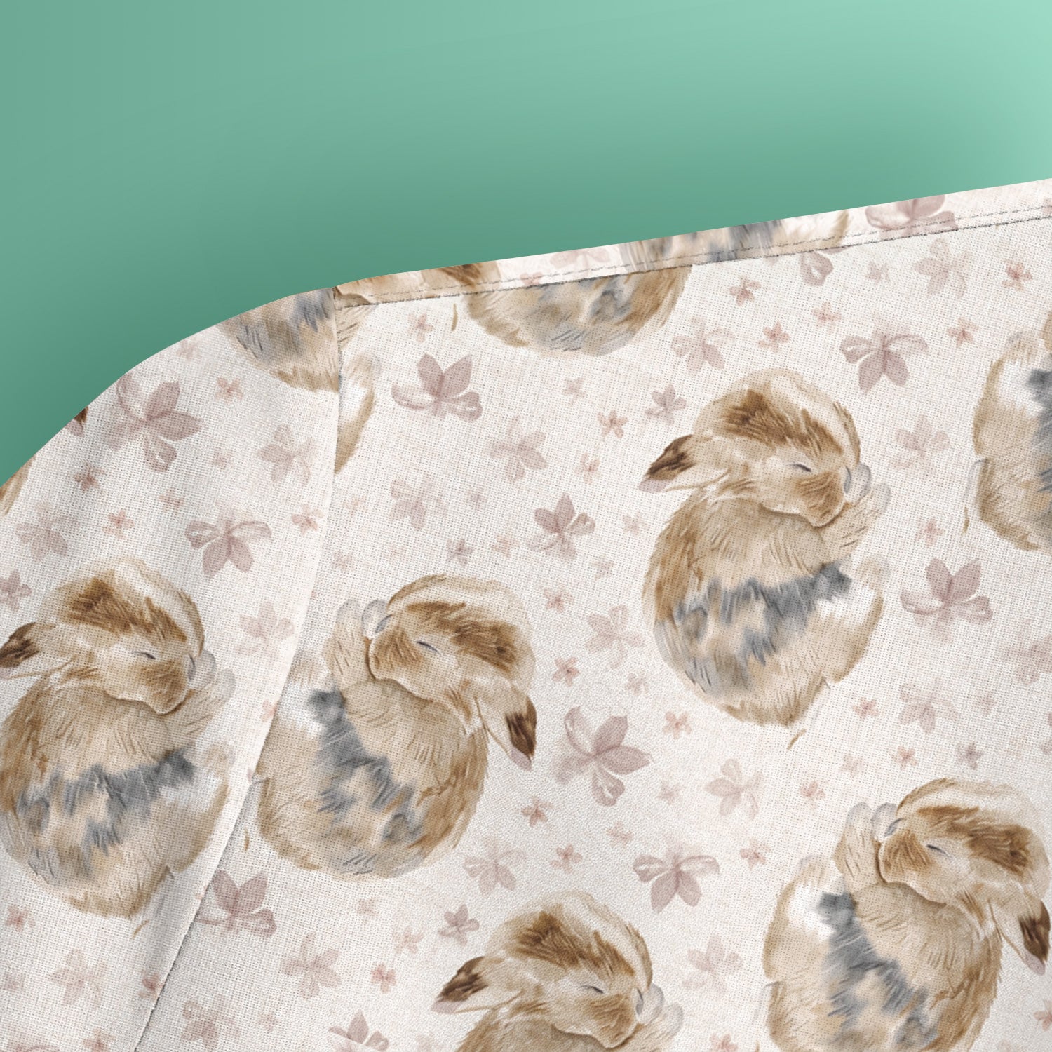 Cute Sleeping Bunny Floral Meadow Pattern Nurse Scrub Top, Comfortable Scrubs for Nurses