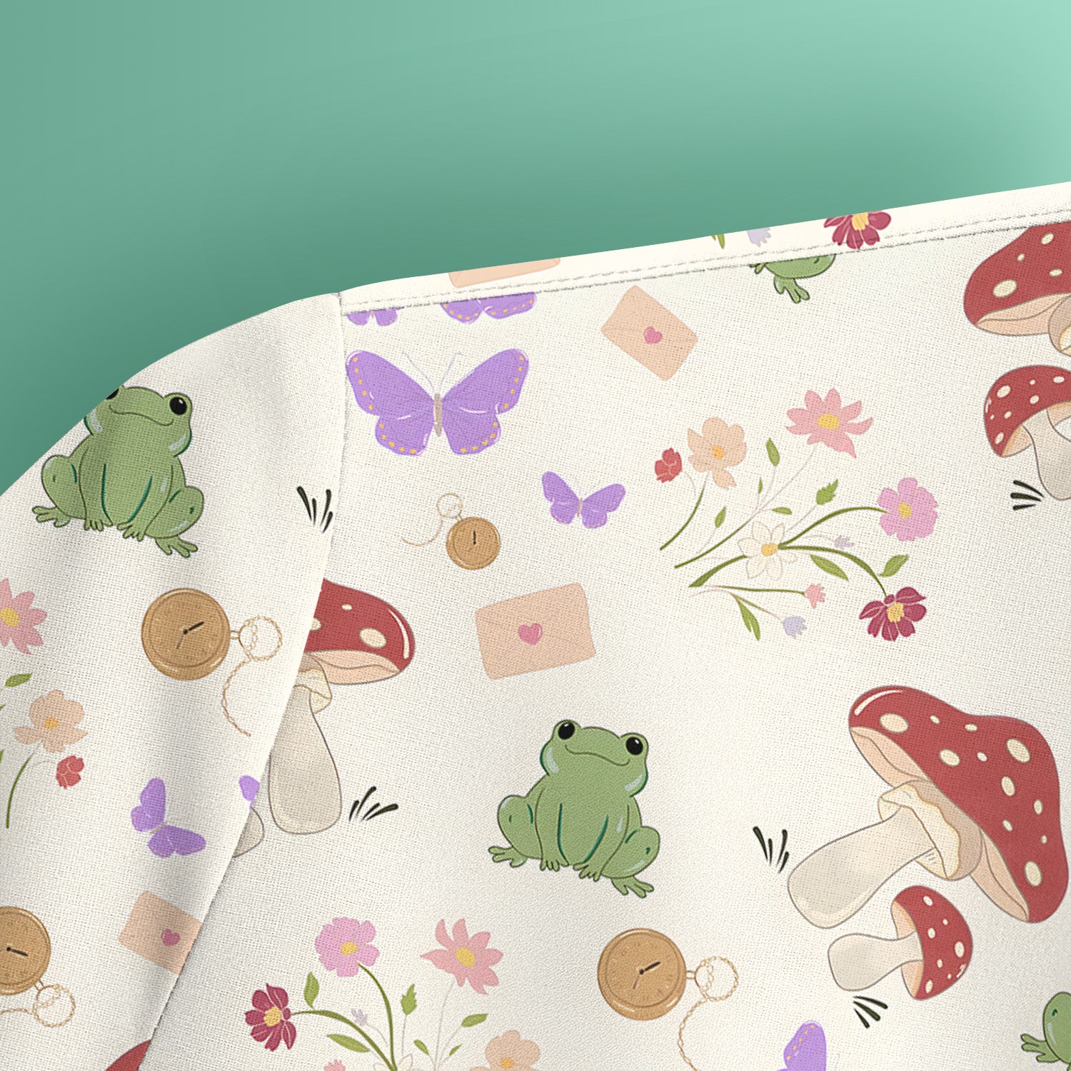 Adorable Nurse Frog and Mushroom Garden Print Scrub Top, Comfortable Scrubs for Nurses