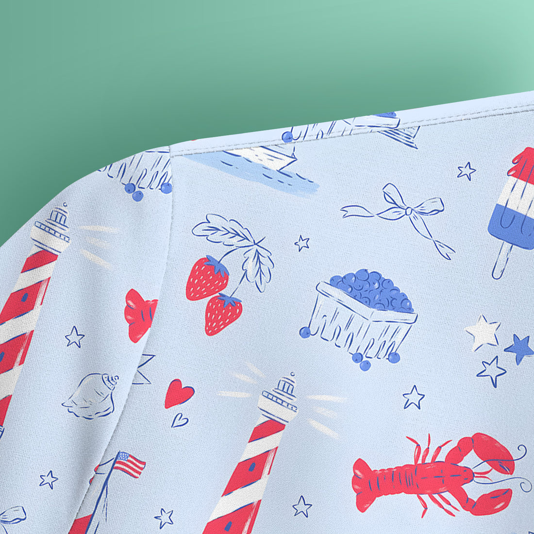 Lobster Lighthouse Sailboat Pattern Scrub Top, Comfortable Scrubs for Nurses