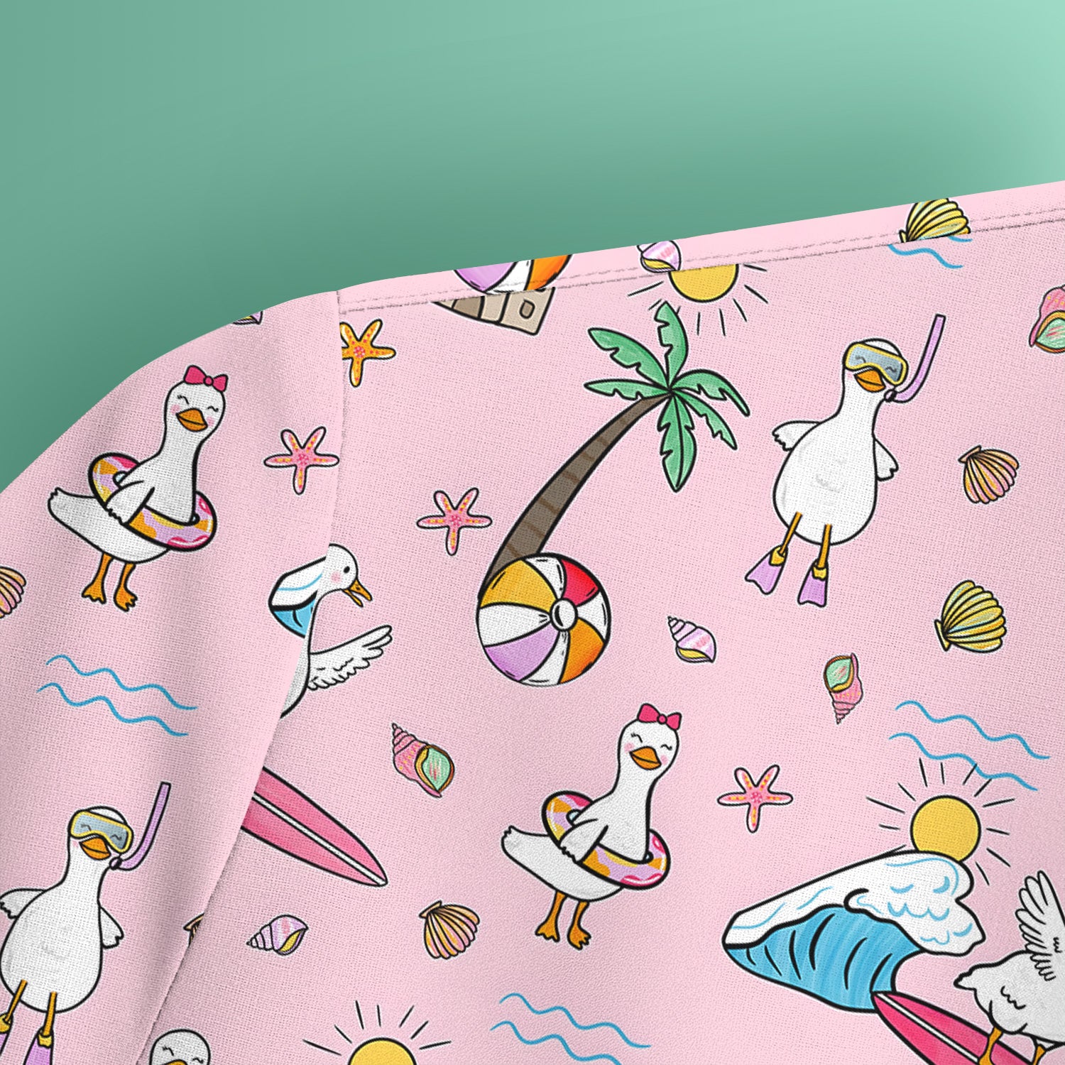 Cute Nurse Seagull Surfboard Beach Palm Tree Pattern Scrub Top, Comfortable Scrubs for Nurses
