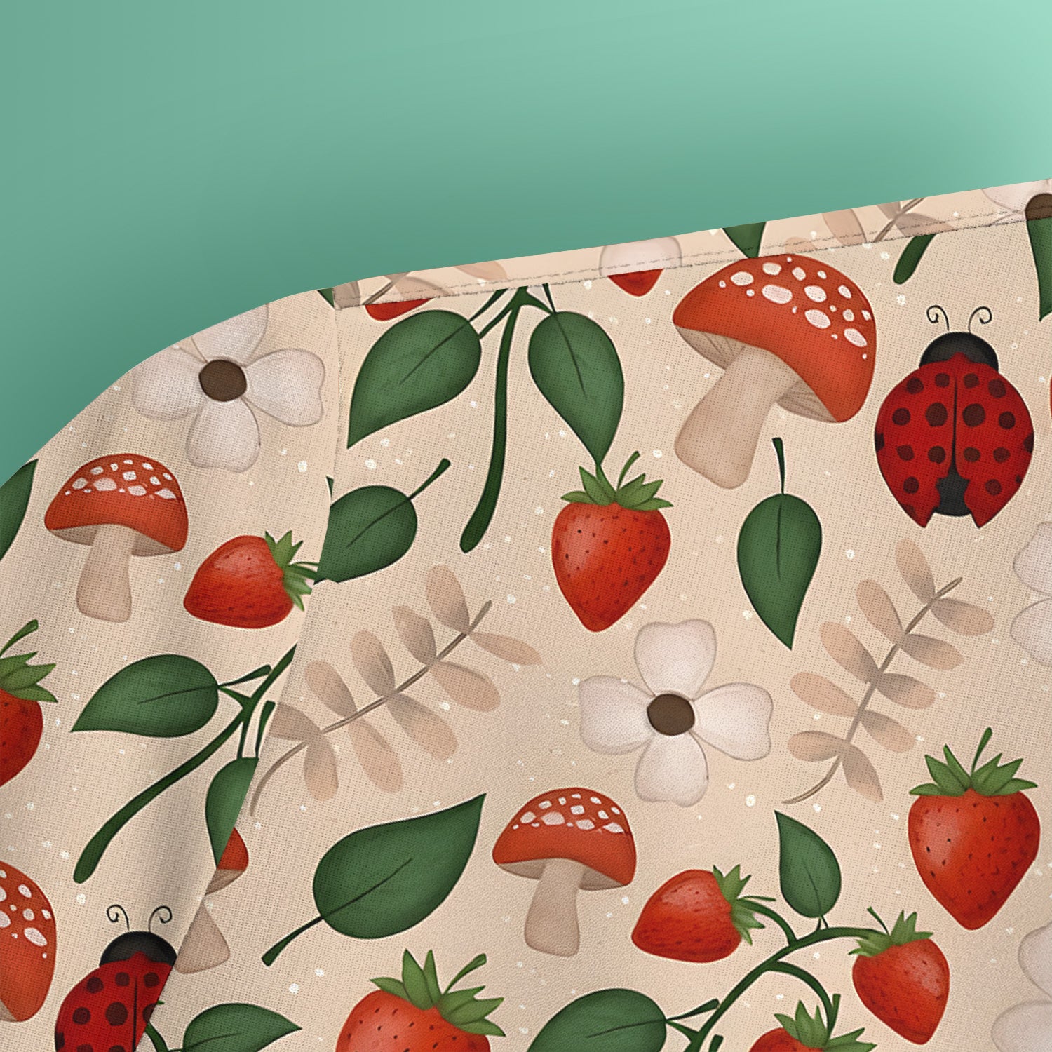 Strawberry Ladybug Mushroom Floral Scrub Top, Breathable Fabrics Nursing Uniform