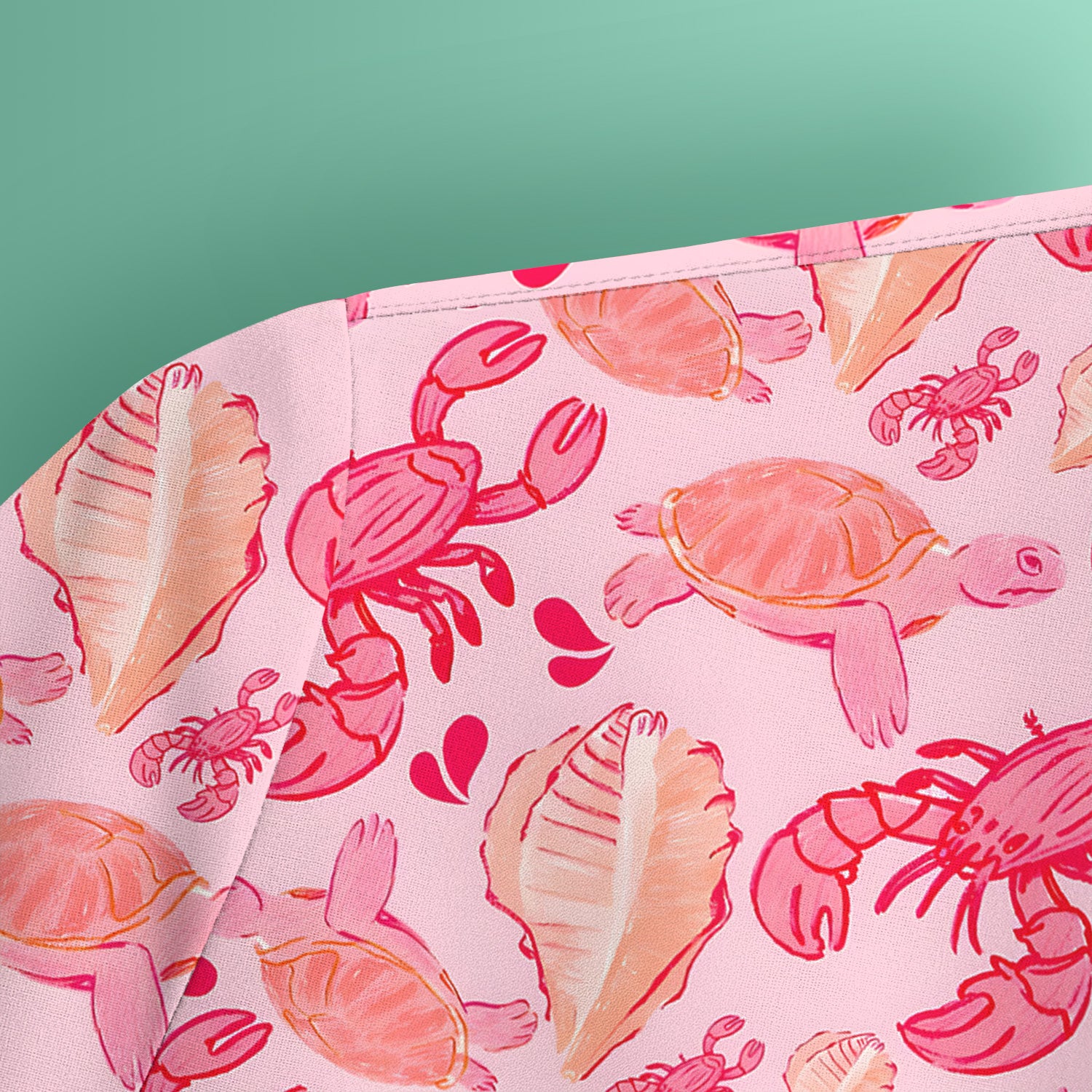 Pink Sea Turtle Lobster Shell Pattern Scrub Top, Coastal Ocean Nursing Uniform for Women