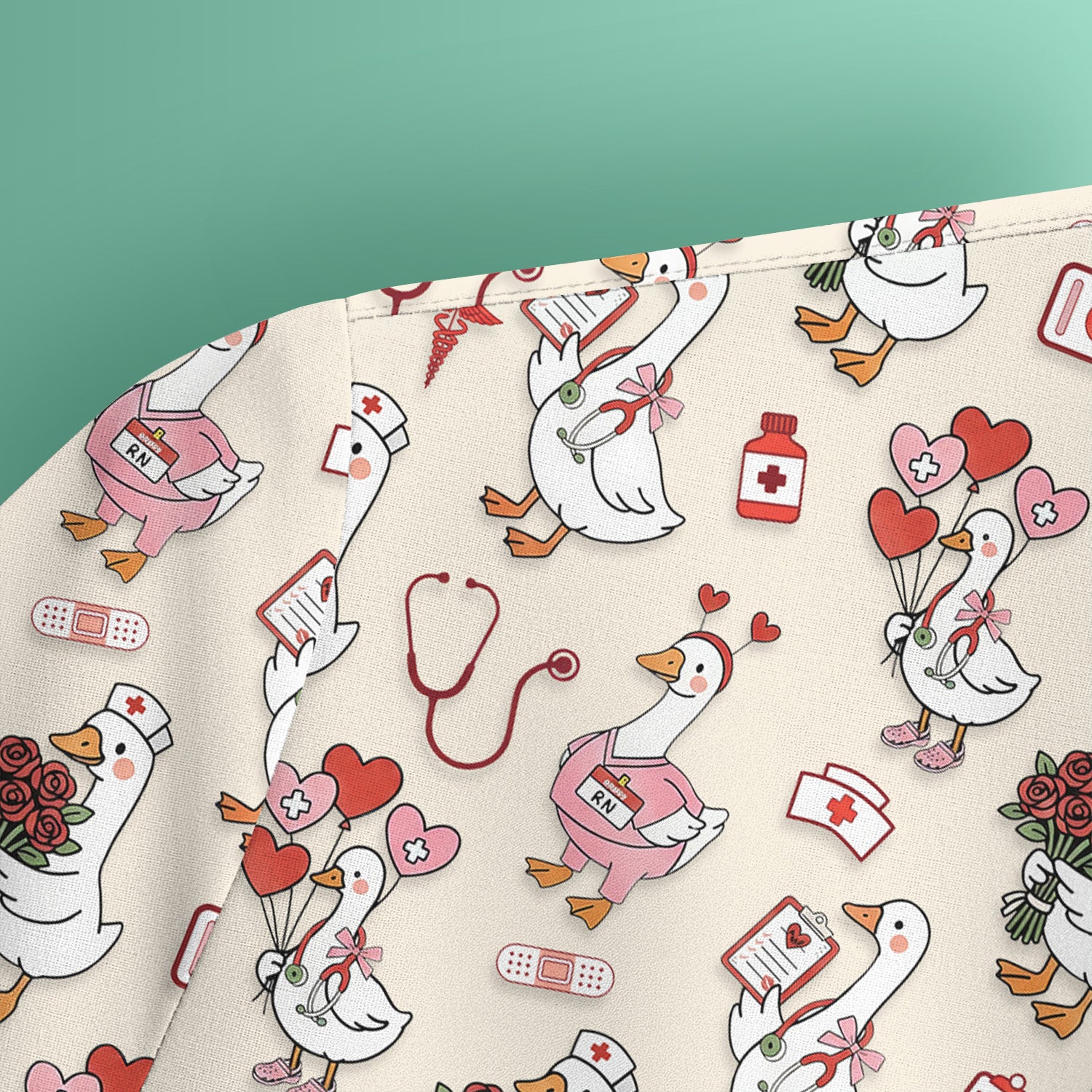 Cute Goose Nurse Medical Pattern Scrub Top, Comfortable Scrubs for Nurses