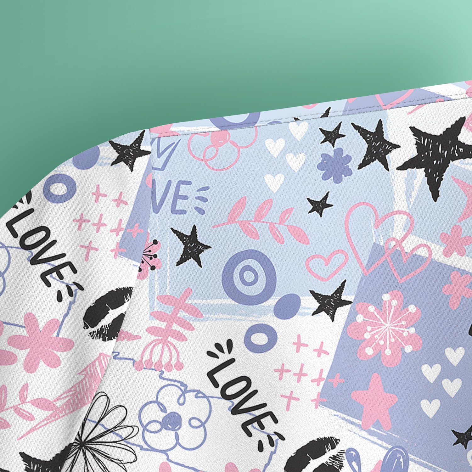 Cute Love Hearts Doodle Print Scrub Top, Comfortable Scrubs for Nurses