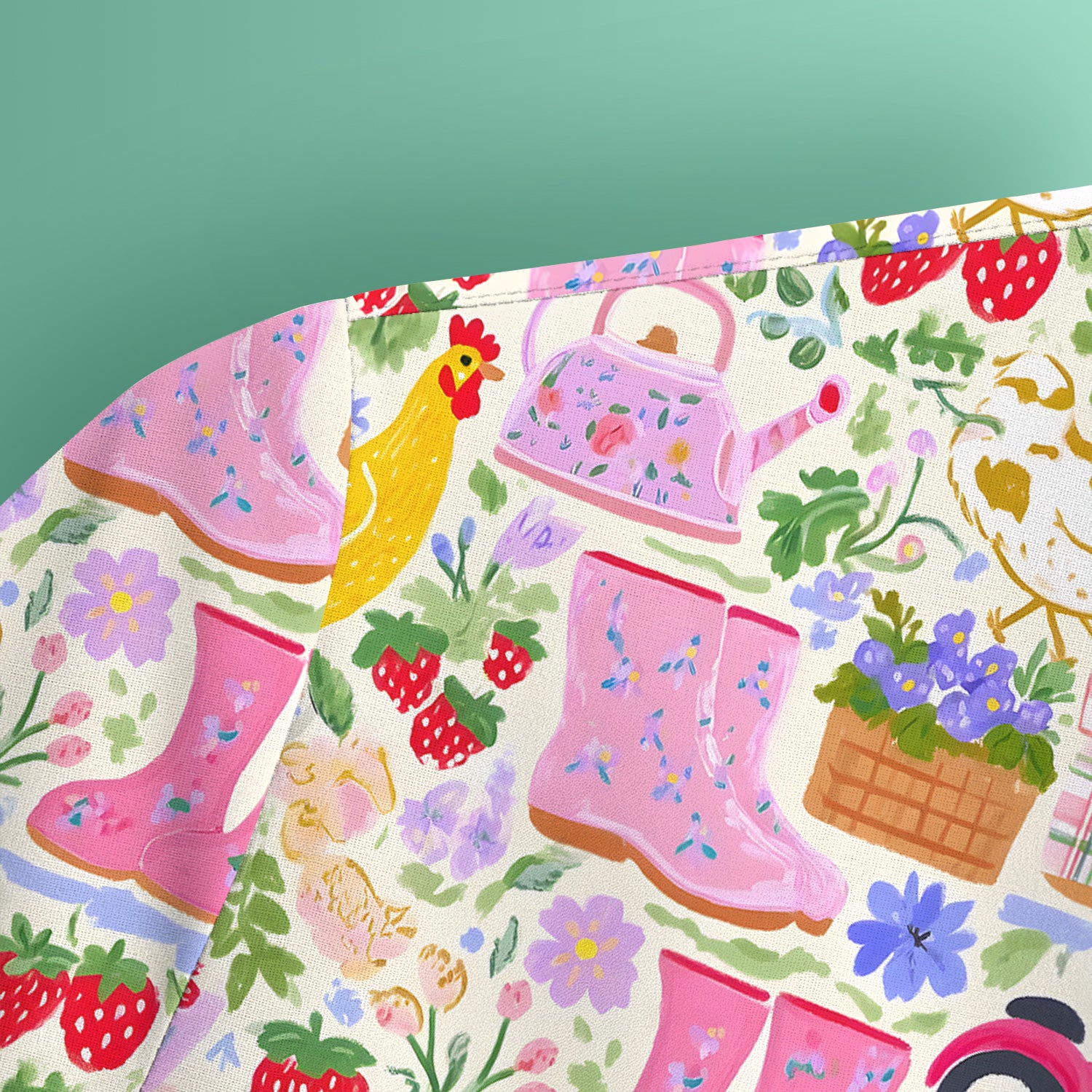 Cute Farm Garden Chicken Pattern Scrub Top, Colorful Spring Countryside Nursing Uniform for Women