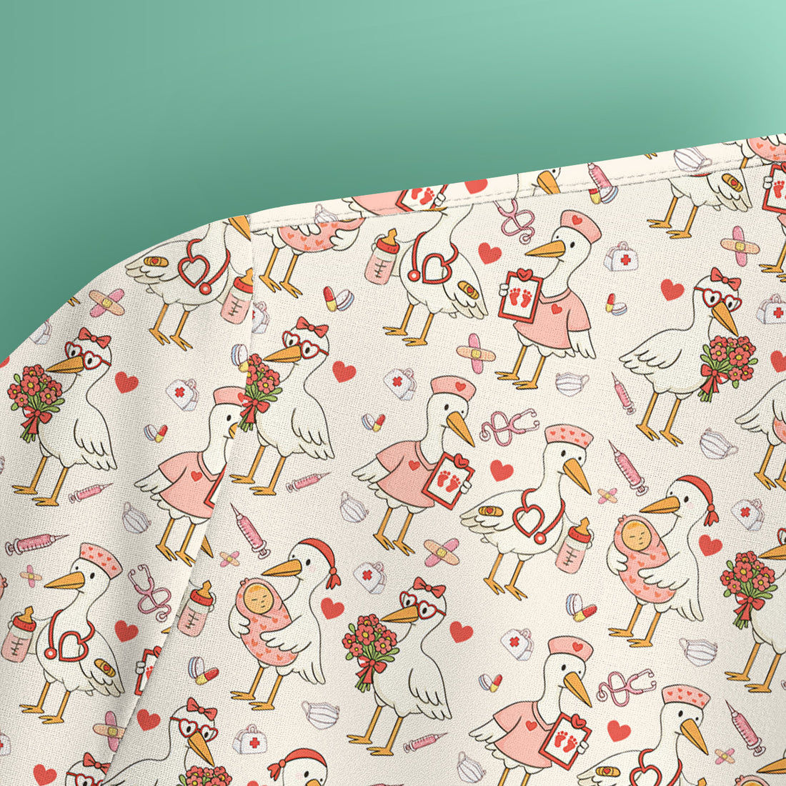 Cute Goose Nurse Valentine Pattern Scrub Top, Breathable Fabrics Nursing Uniform