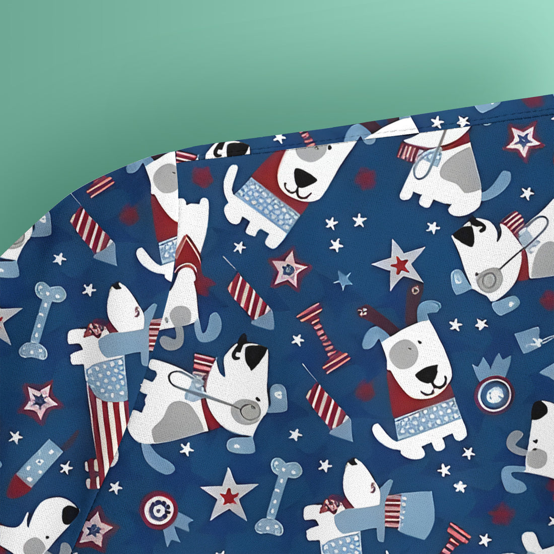 Patriotic Nurse Dog Stars Pattern Scrub Top, Comfortable Scrubs for Nurses