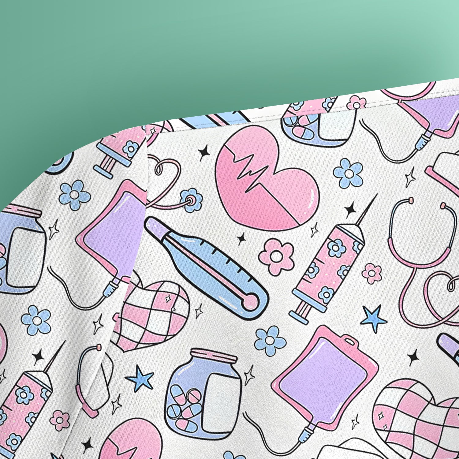 Cute Pastel Medical Icons Pattern Scrub Top, Comfortable Scrubs for Nurses