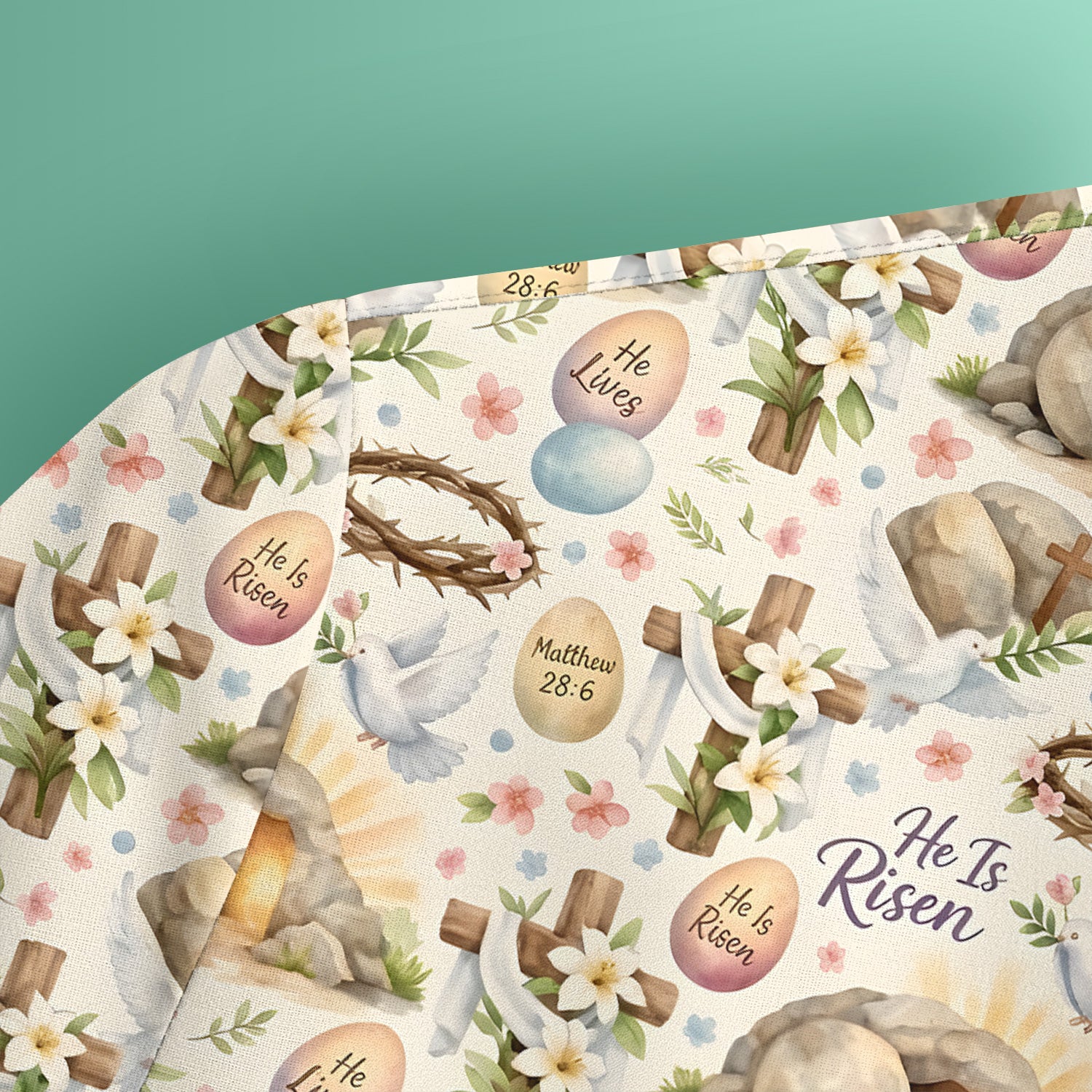 He Is Risen Cross Tomb Lily Pattern Scrub Top, Breathable Fabrics Nursing Uniform
