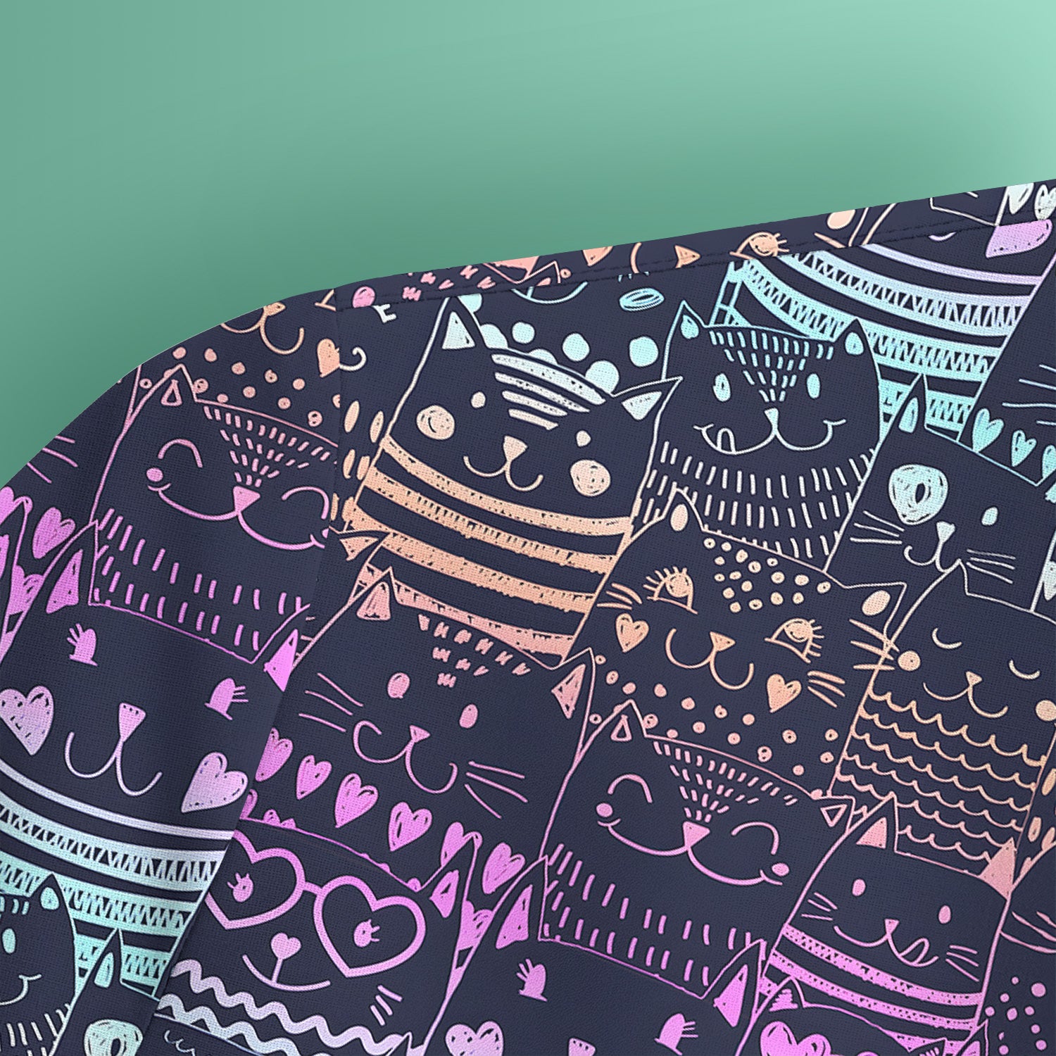 Cute Neon Cat Faces Pattern Scrub Top, Comfortable Scrubs for Nurses