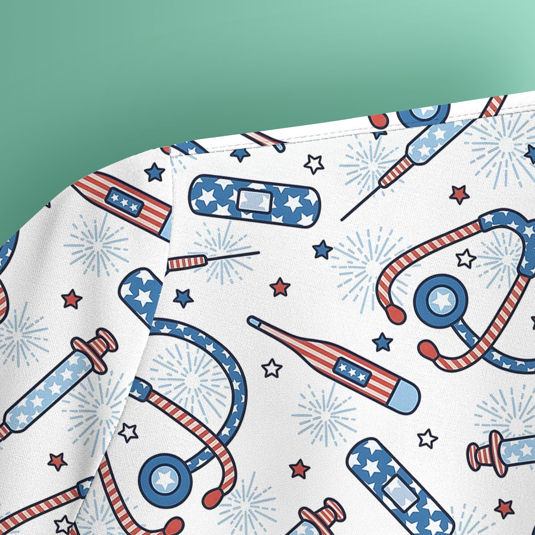 Funny Patriotic Stethoscope Bandage Nurse Pattern Scrub Top, Comfortable Scrubs for Nurses