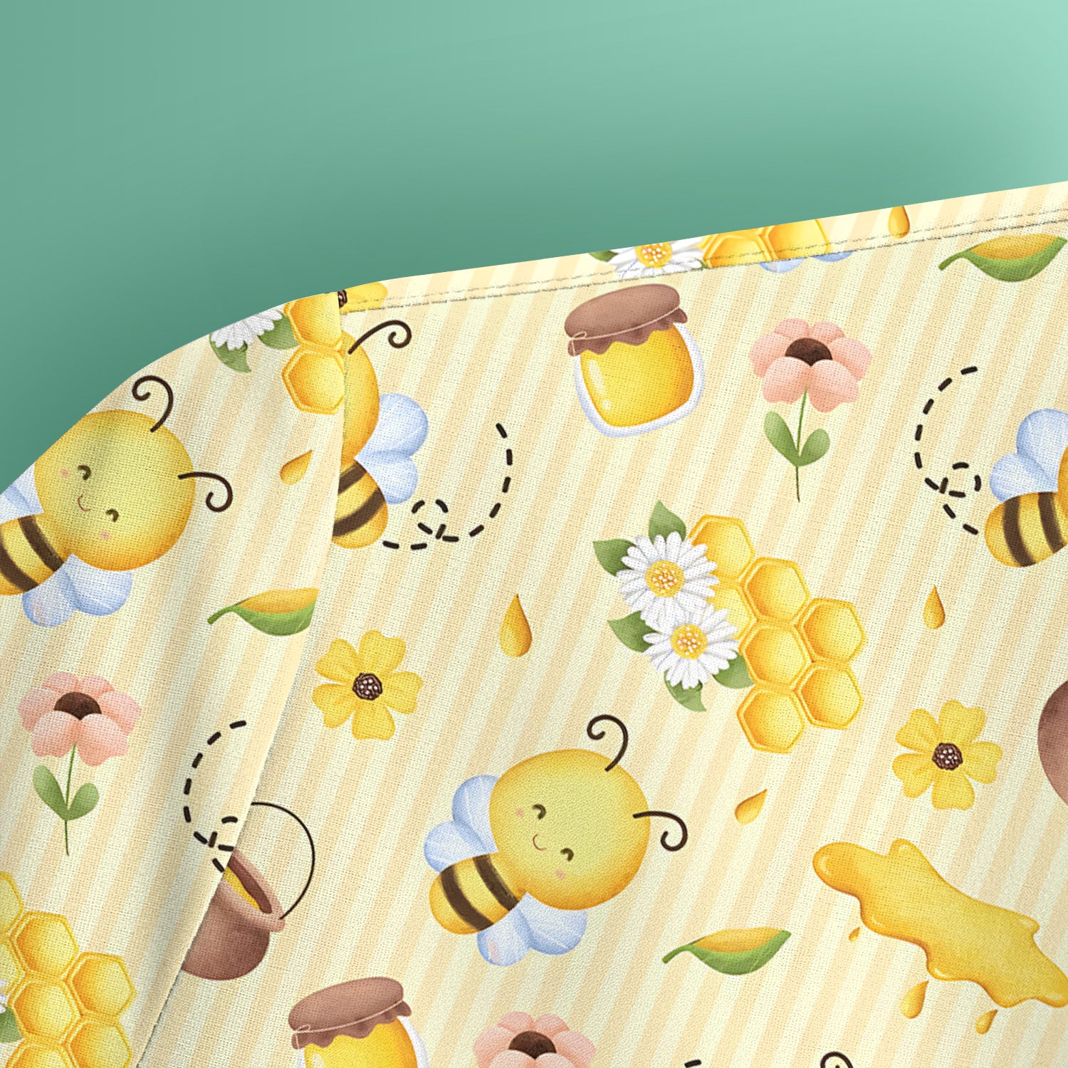 Cute Bee Honey Flower Stripe Pattern Scrub Top, Breathable Fabrics Nursing Uniform