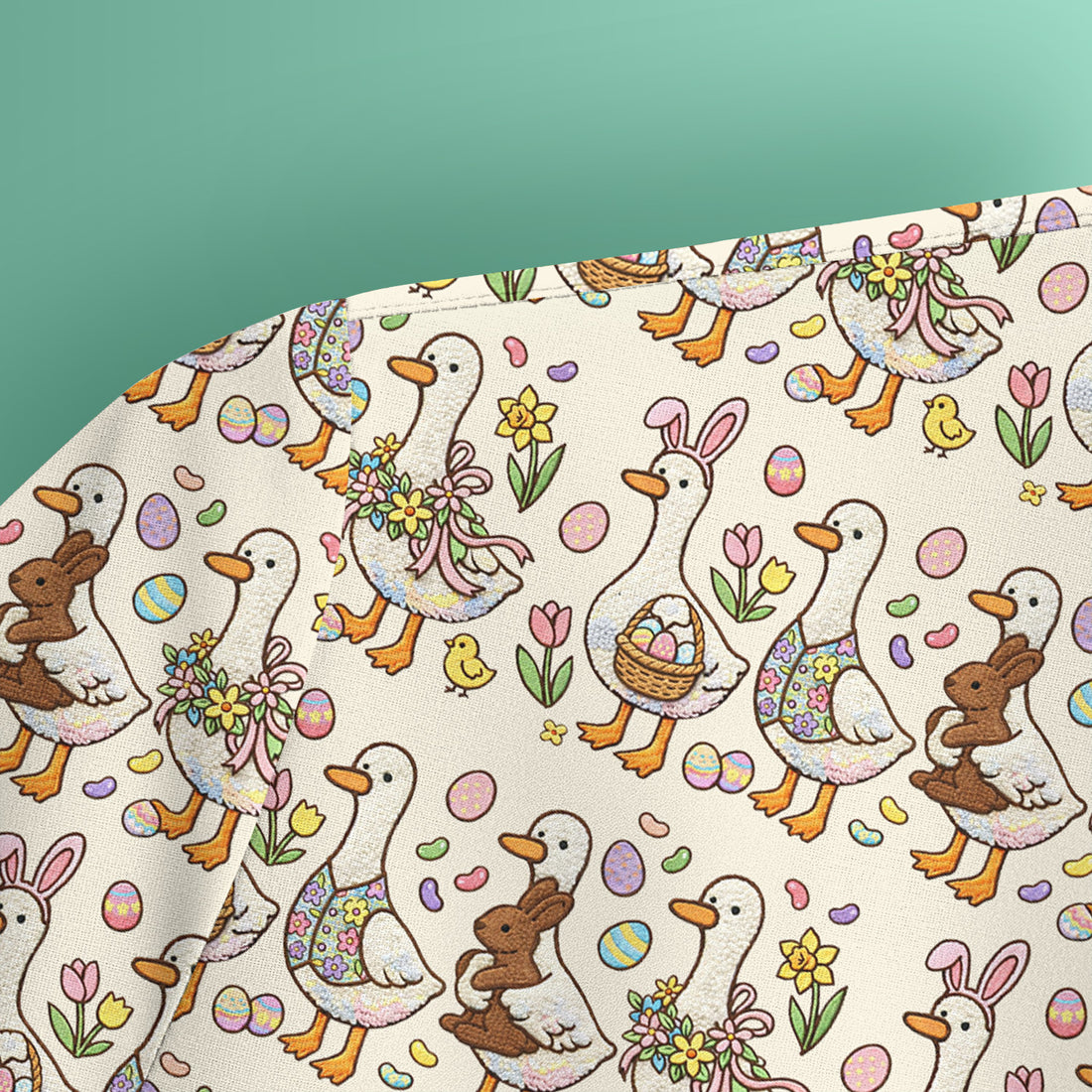 Easter Theme Duck and Bunny Egg Floral Print Scrub Top, Comfortable Scrubs for Nurses